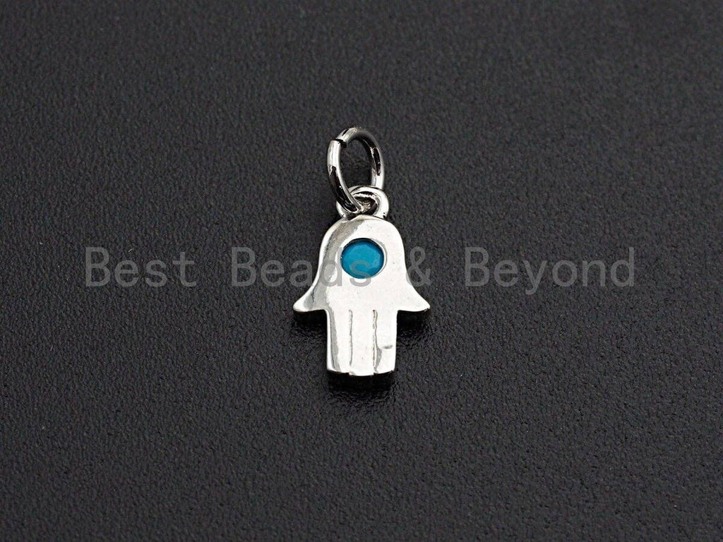 Turquoise CZ Micro Pave Hamsa Hand Shaped Pendant/Charm, Cubic Zirconia Pendant Charm, 8x11mm,sku#Z565
