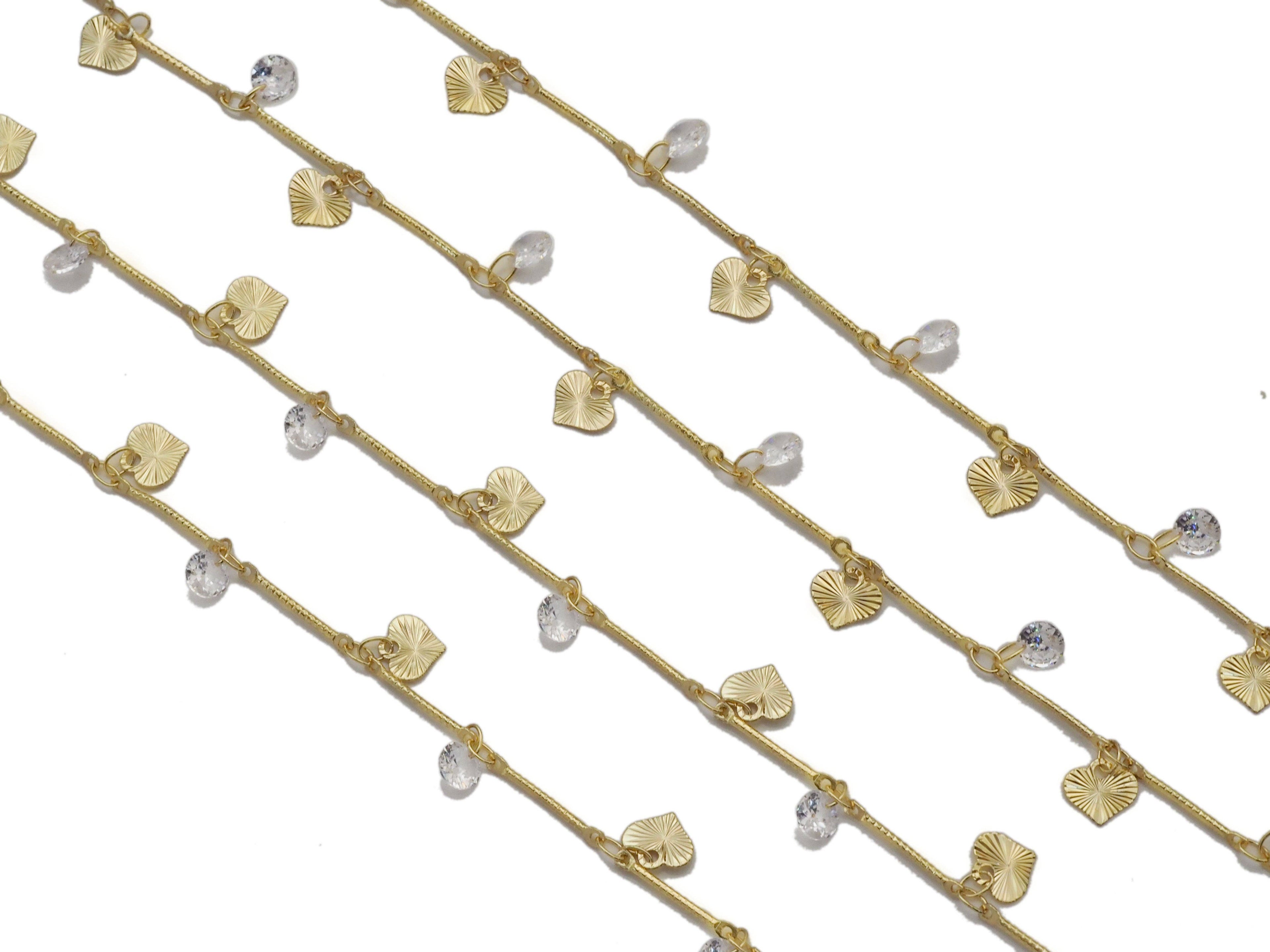 Gold Filled Mixed Drop cubic zirconia Heart Dainty Chain Necklace Chain, sku#LS17