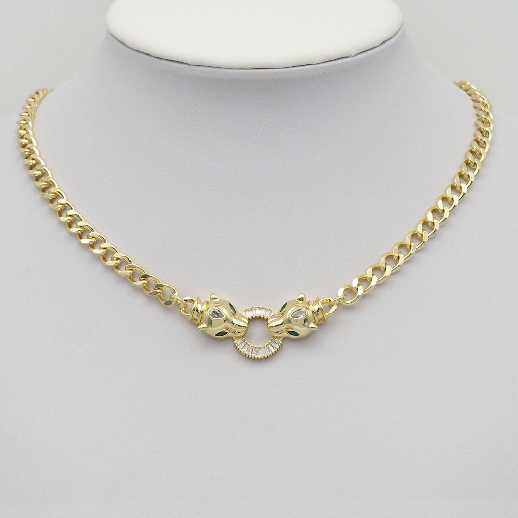 CZ Gold Leopard Head Connector for Necklace Bracelet Making, Sku#LD460