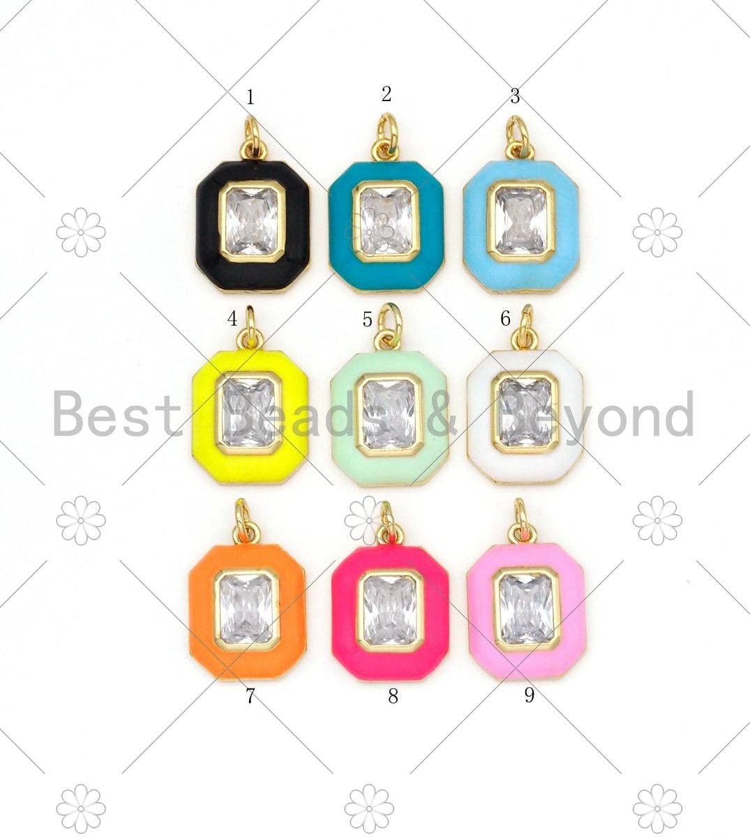 Colorful Enamel Big CZ On Octagon Shape Pendant, 18K Gold Filled CZ Micropave Charm,Necklace Bracelet Charm Pendant,13x18mm,Sku#F1435