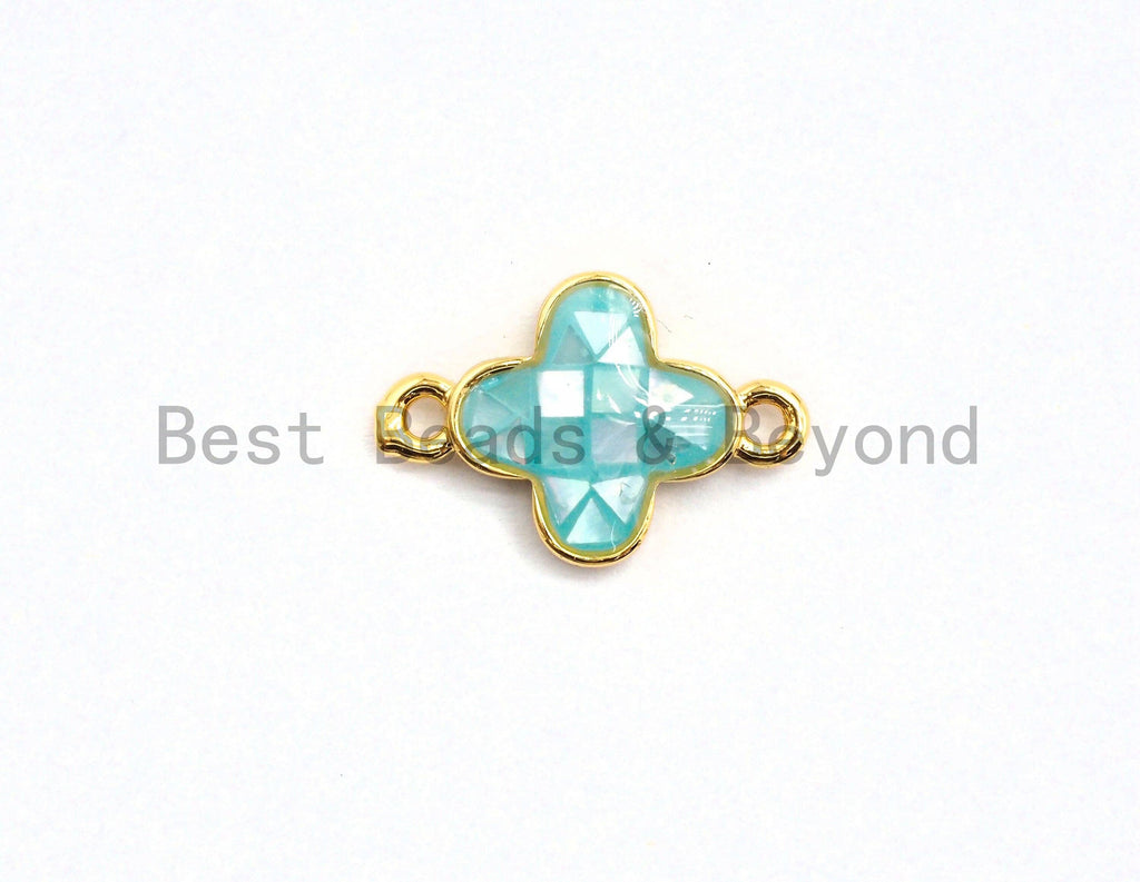 100% Natural  Aqua Blue Shell Clover Flower Connector, Natural Shell Connector, Shell Pearl Jewelry,  10x15mm,SKU#Z292