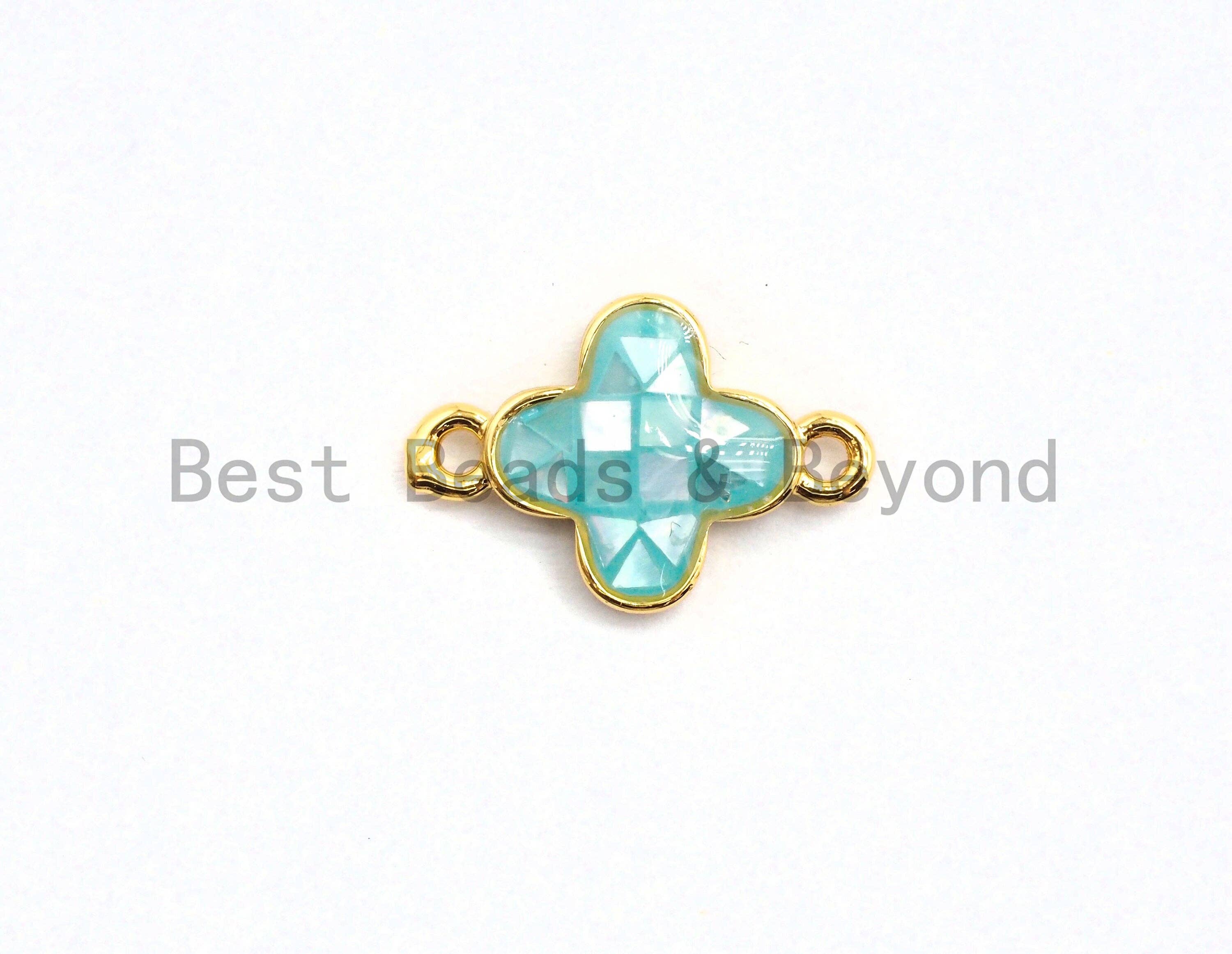 100% Natural  Aqua Blue Shell Clover Flower Connector, Natural Shell Connector, Shell Pearl Jewelry,  10x15mm,SKU#Z292
