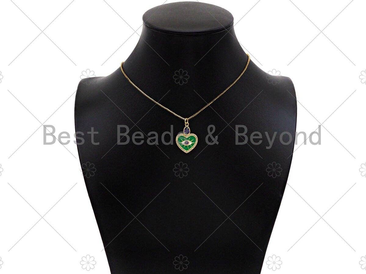 Whtie Evil Eye with Purple CZ On Green Enamel Heart Shape Pendant,CZ Micro Pave Enamel Pendant,Enamel Jewelry,23x17mm,Sku#Y422