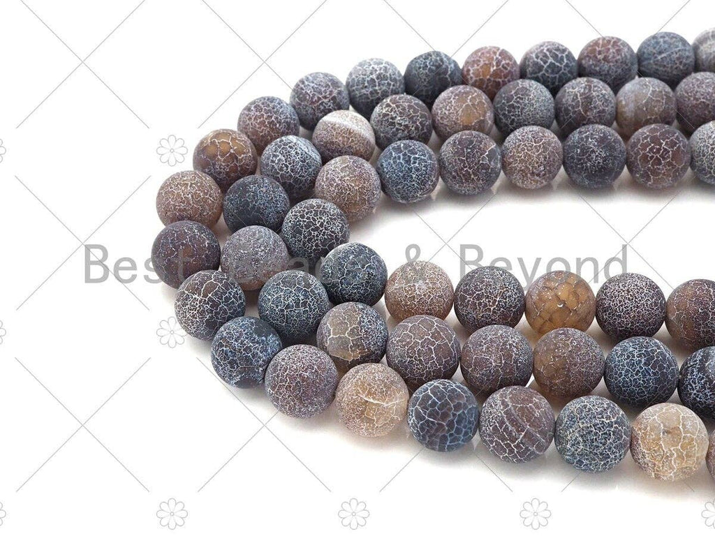 High Quality Natural Brown Frosted Matt Fire Agate, Round 6mm/8mm/10mm/12mm Brown Black Fire Agate, 15.5" Full Strand, sku#UA145