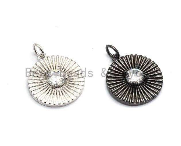 CZ Micro Pave Flower Pendant with Focal Large CZ, Cubic Zirconia Paved Charm, Necklace Bracelet Charm Pendant, 17x19mm,sku#Z257