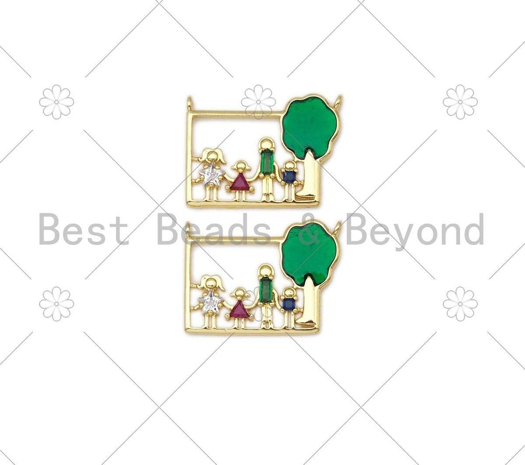 Colorful CZ Micro Pave Family Photos Rectangle Shape Pendant,18K Gold Filled Family Charm, Necklace Bracelet Pendant, 26x18mm,Sku#LK413