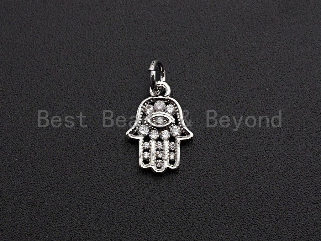 CZ Micro Pave Evil Eye On Hamsa Hand Shaped Pendant/Charm, Cubic Zirconia Pendant Charm,9x13mm,sku#Z563