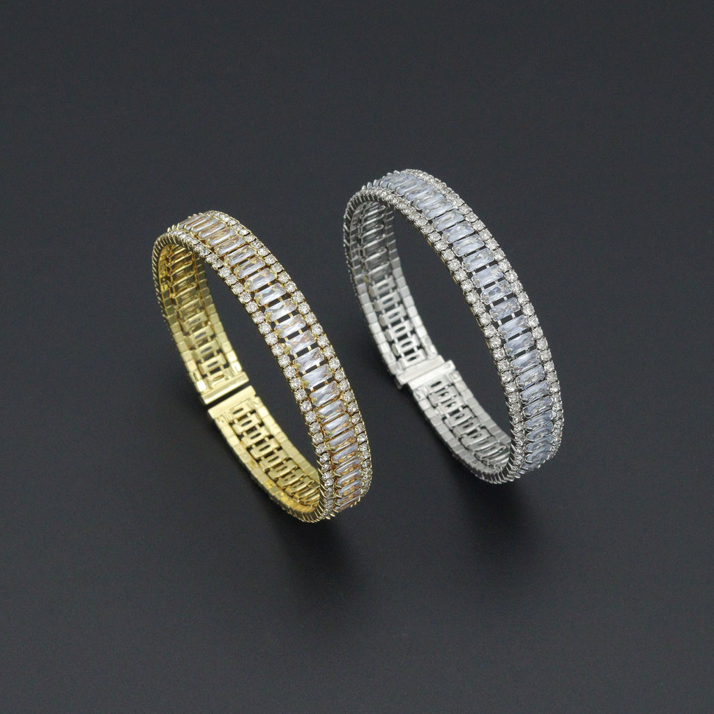 Gold Silver Clear Baguette CZ Stretchy Bracelet, Sku#A504