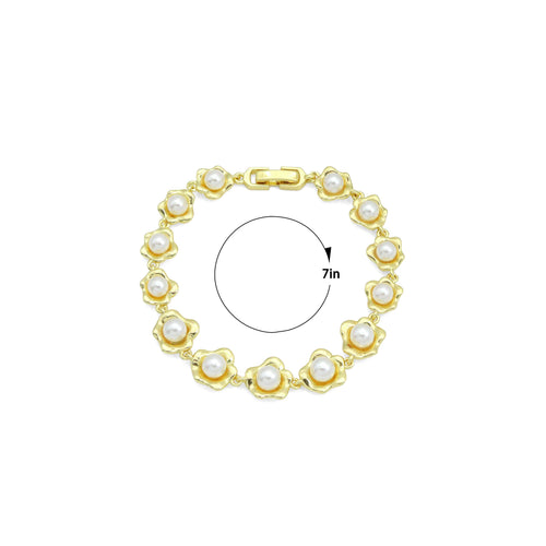 Gold Silver White Pearl Flower Bracelet, Sku#A507