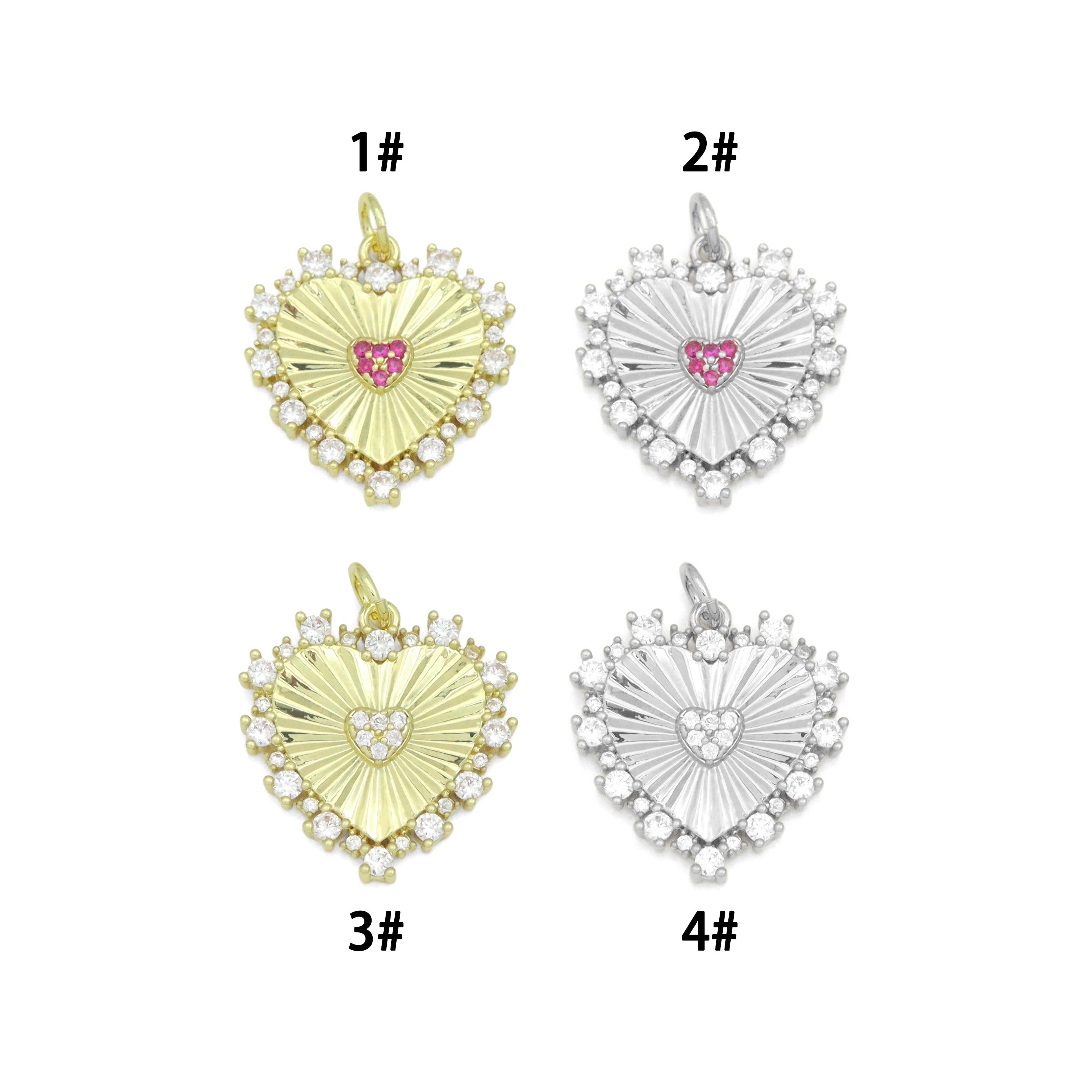 Gold Silver Radiant Heart Charm Pendant, Sku#A518