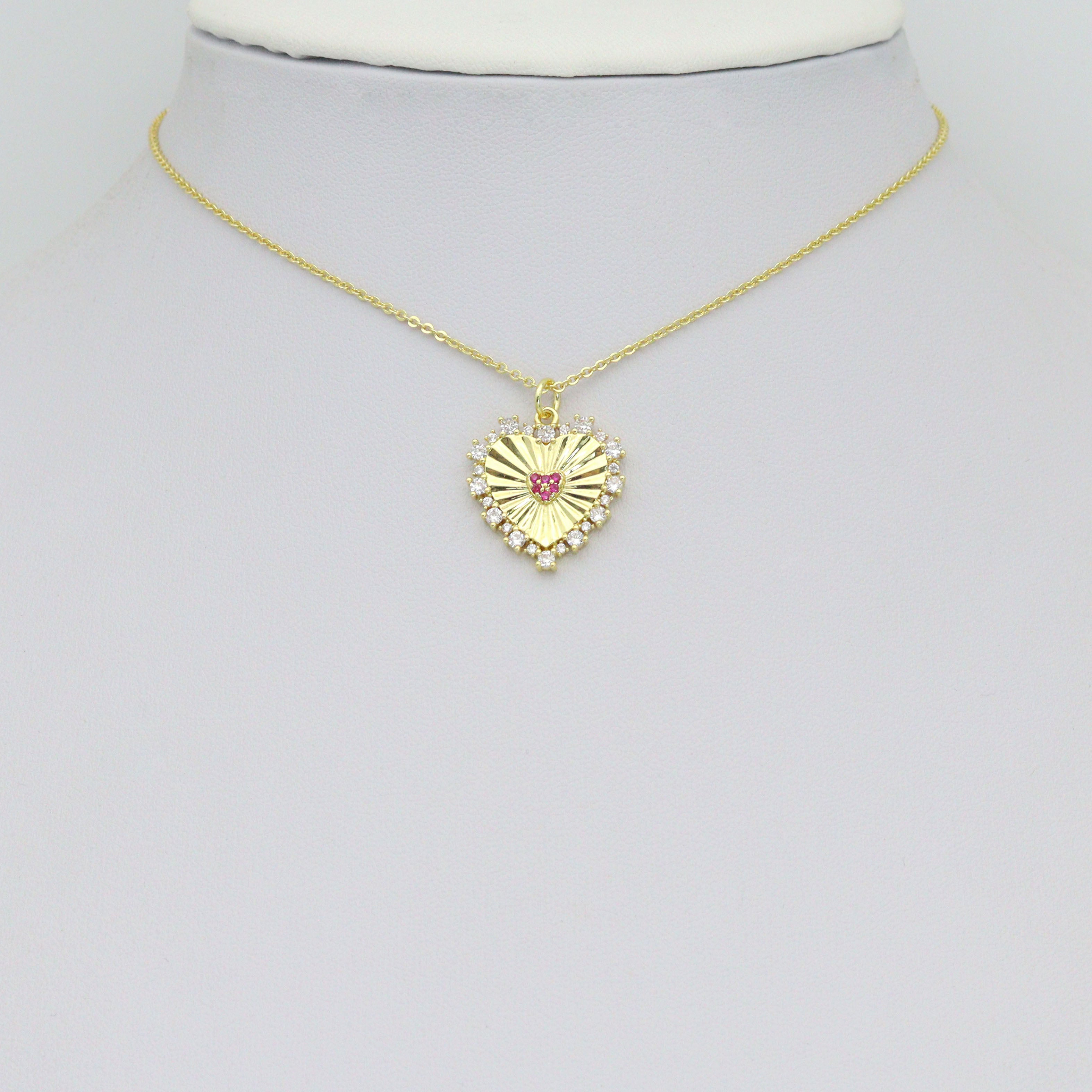 Gold Silver Radiant Heart Charm Pendant, Sku#A518