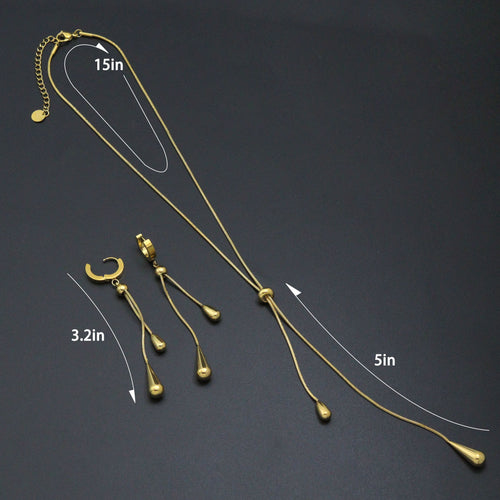 Gold Teardrop Pendant Snake Chain Necklace Earring set, Sku#BXG13
