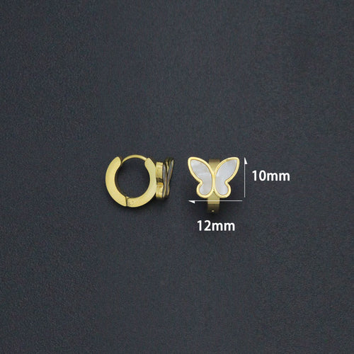 White Mother of Pearl Butterfly Hoop Earrings, Sku#BXG16