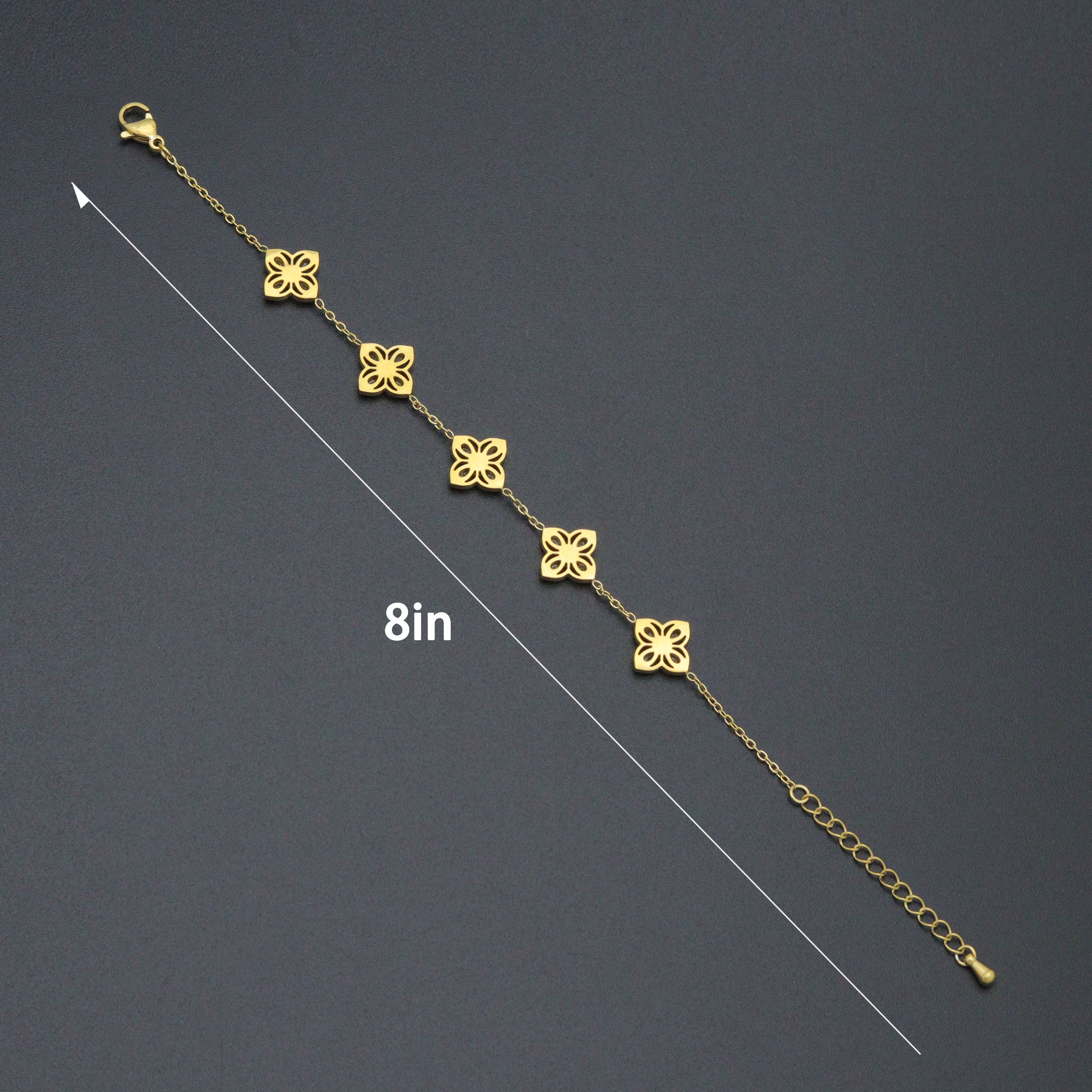 Clear CZ Gold Flower Link Chain Adjustable Bracelet, Sku#BXG20