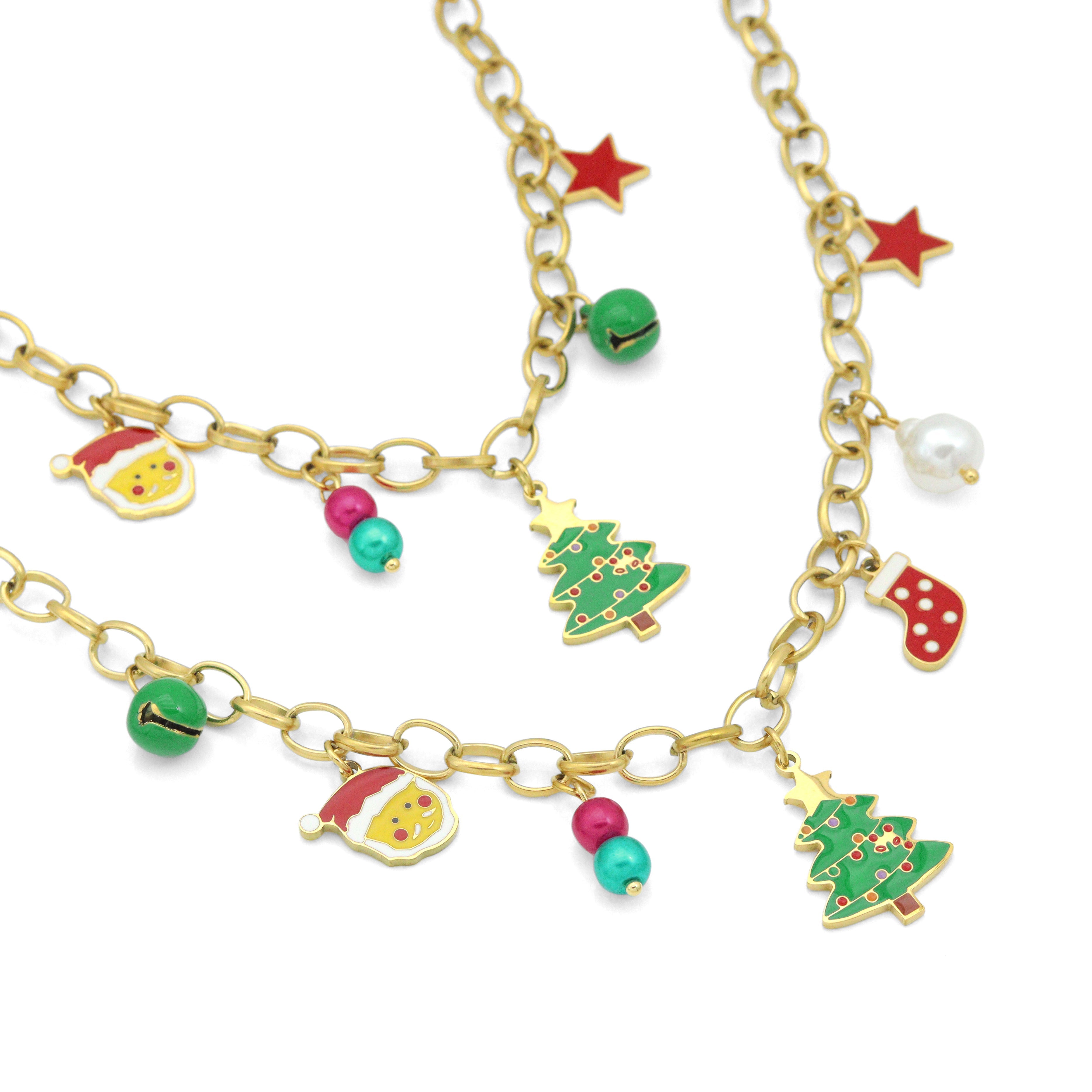 Colorful Enamel Christmas Pendant Link Chain necklace Bracelet Earring, Sku#BXG25