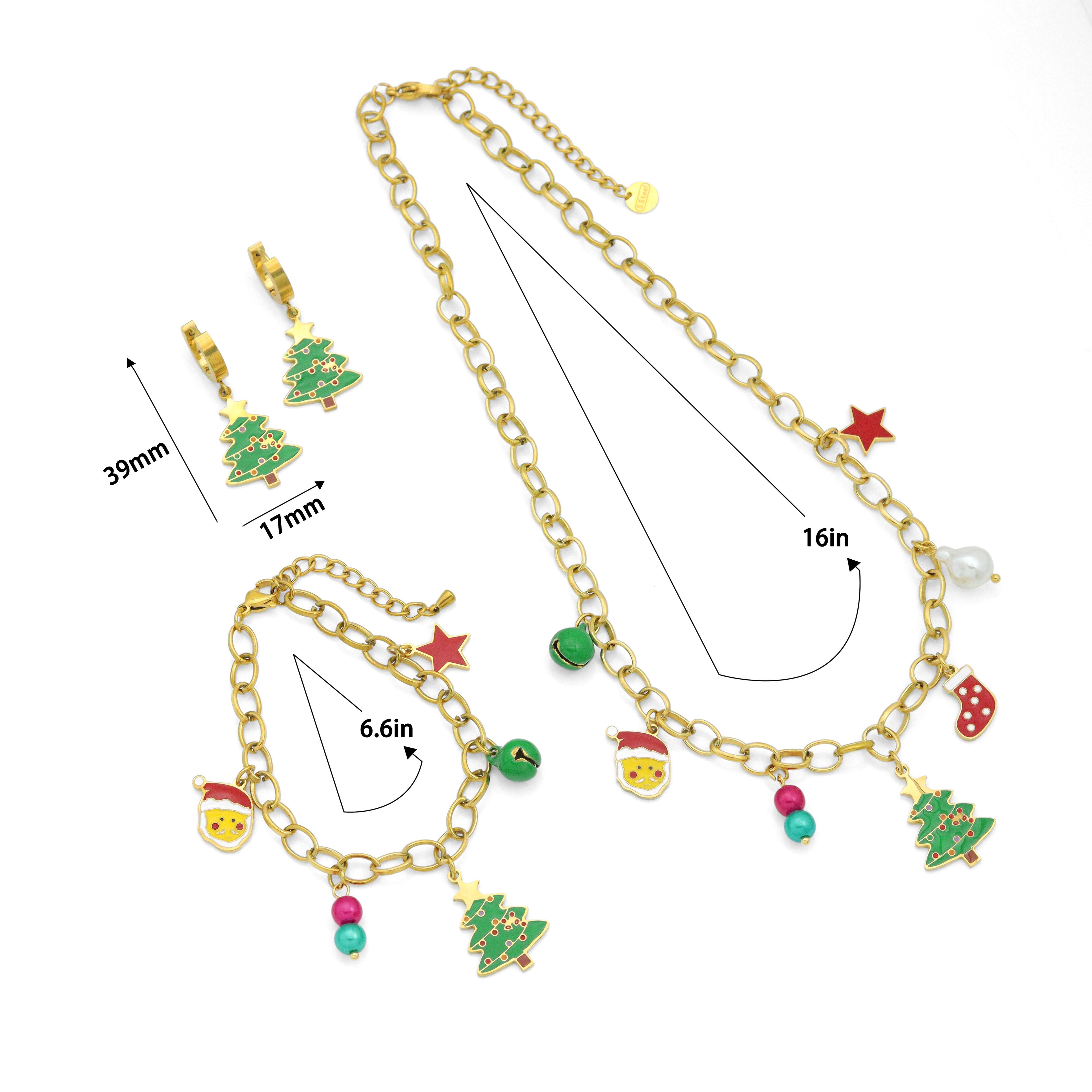 Colorful Enamel Christmas Pendant Link Chain necklace Bracelet Earring, Sku#BXG25
