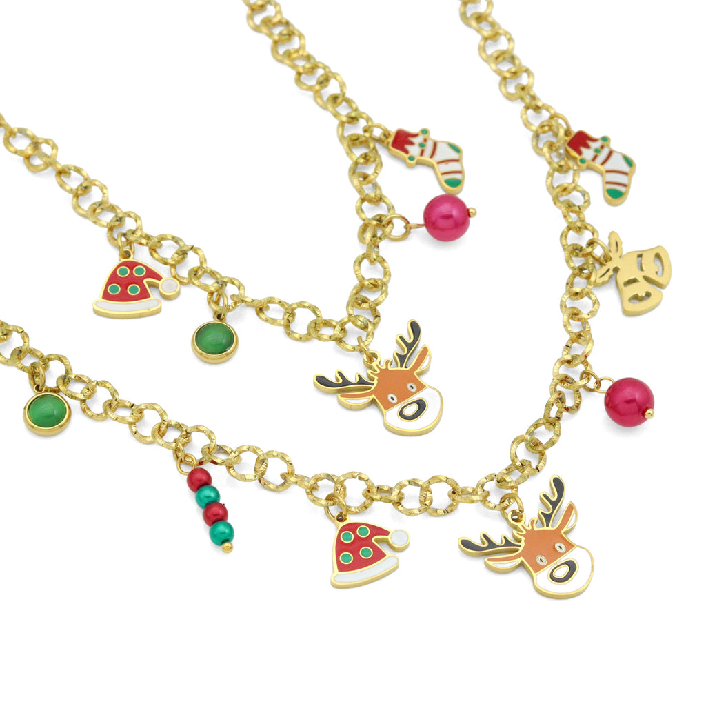 Christmas Charm Pendant oval Link Chain necklace Bracelet Earring, Sku#BXG26