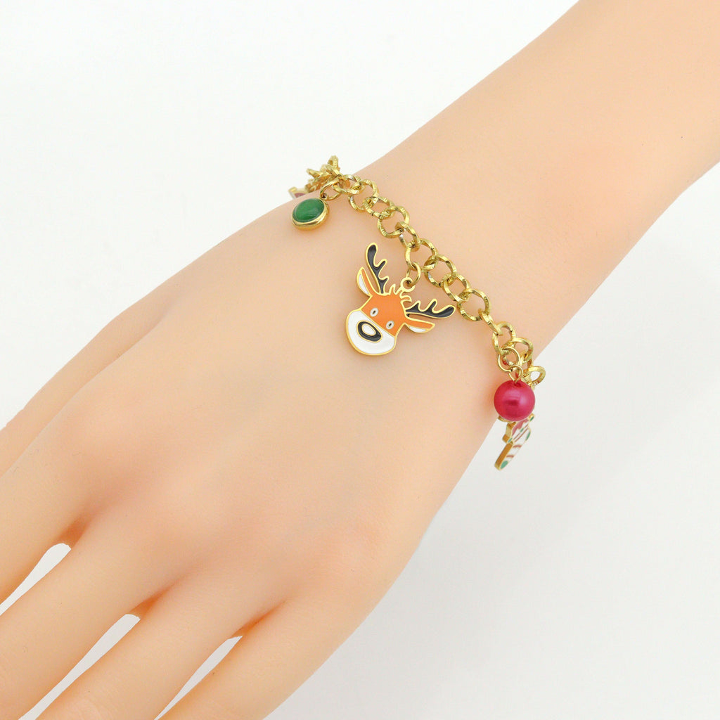 Christmas Charm Pendant oval Link Chain necklace Bracelet Earring, Sku#BXG26