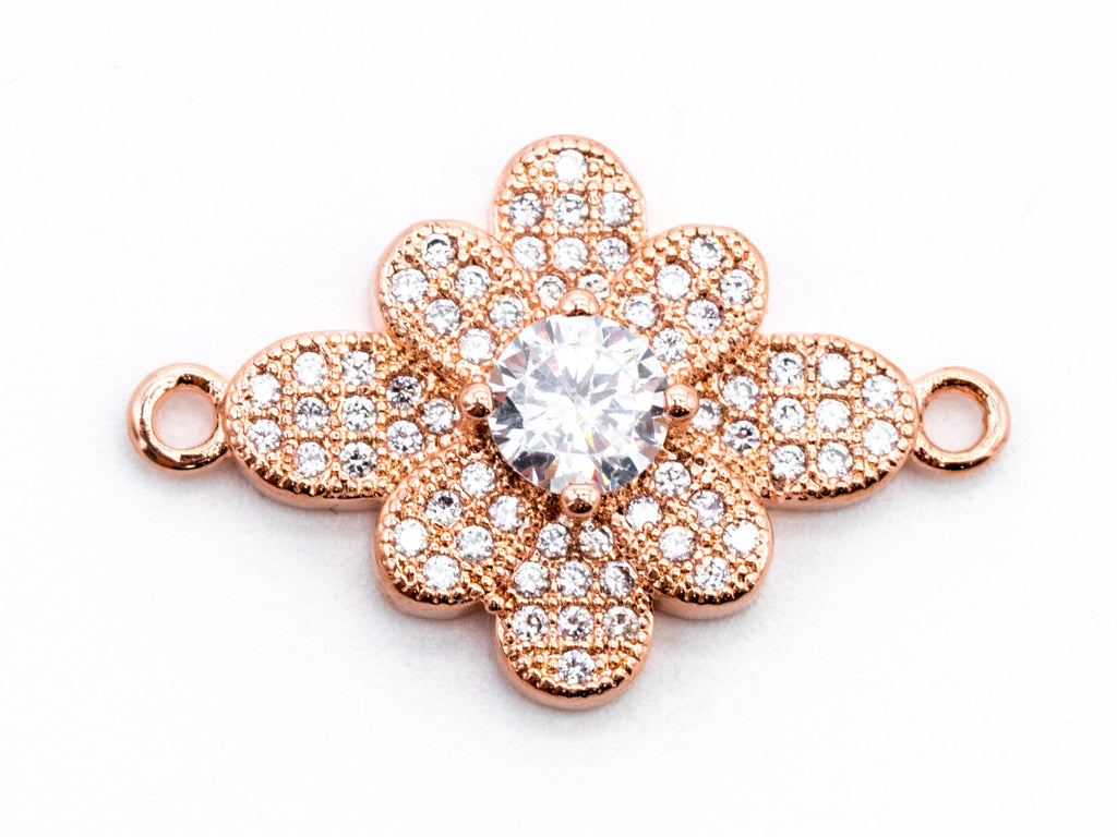 CZ Micro Pave Rhombus Flower Connector/Link, Cubic Zirconia Pave Bracelet Necklace Connector,16x25mm,sku#Y37