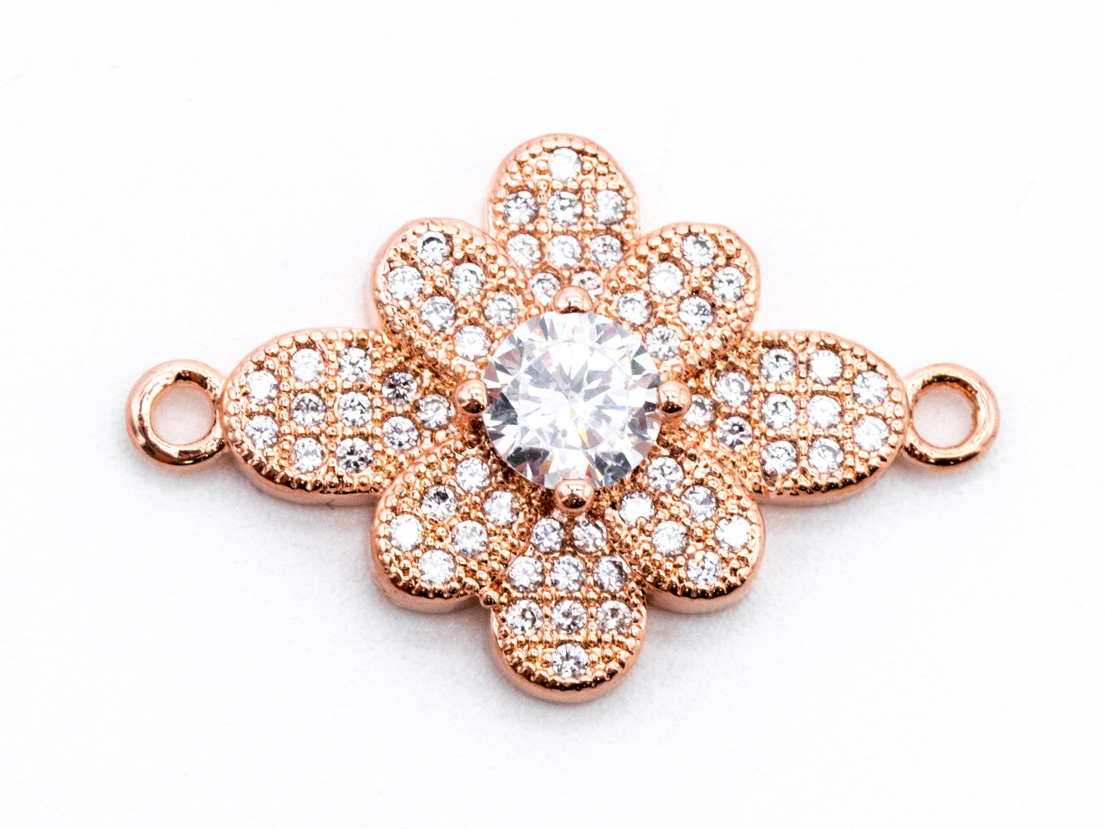 CZ Micro Pave Rhombus Flower Connector/Link, Cubic Zirconia Pave Bracelet Necklace Connector,16x25mm,sku#Y37
