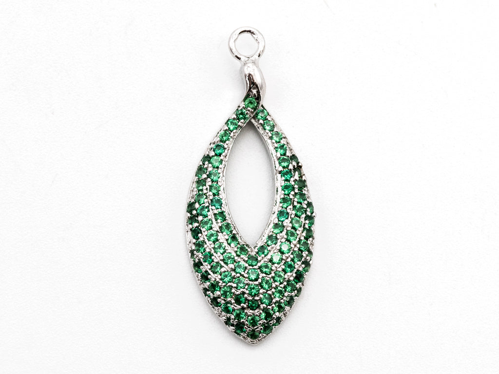 Green CZ Micro Pave Teardrop Go-Go Pendant, Cubic Zirconia Oval Leaf Pendant for Necklace Bracelet Earrings Making, 13x31mm,sku#Y48