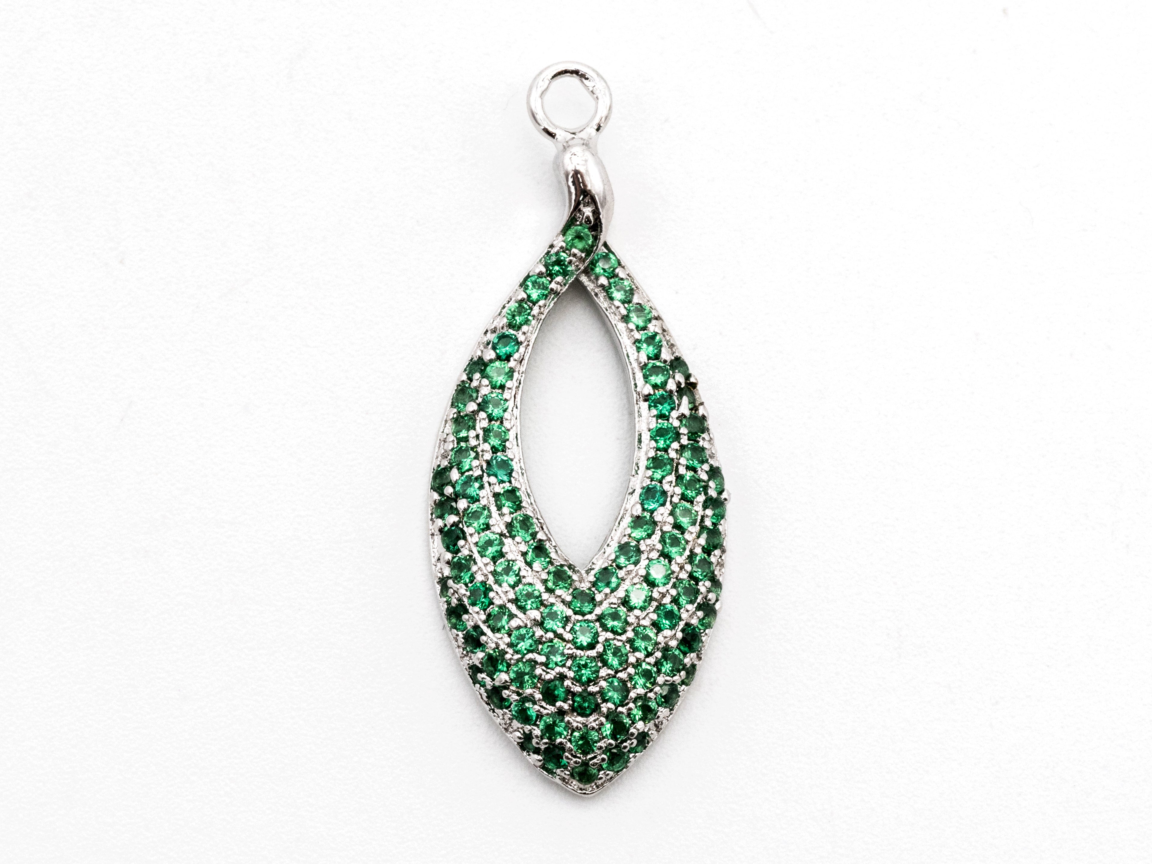 Green CZ Micro Pave Teardrop Go-Go Pendant, Cubic Zirconia Oval Leaf Pendant for Necklace Bracelet Earrings Making, 13x31mm,sku#Y48