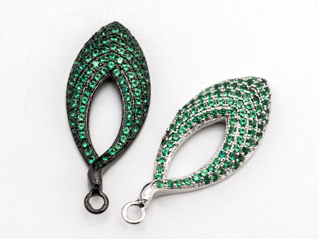 Green CZ Micro Pave Teardrop Go-Go Pendant, Cubic Zirconia Oval Leaf Pendant for Necklace Bracelet Earrings Making, 13x31mm,sku#Y48