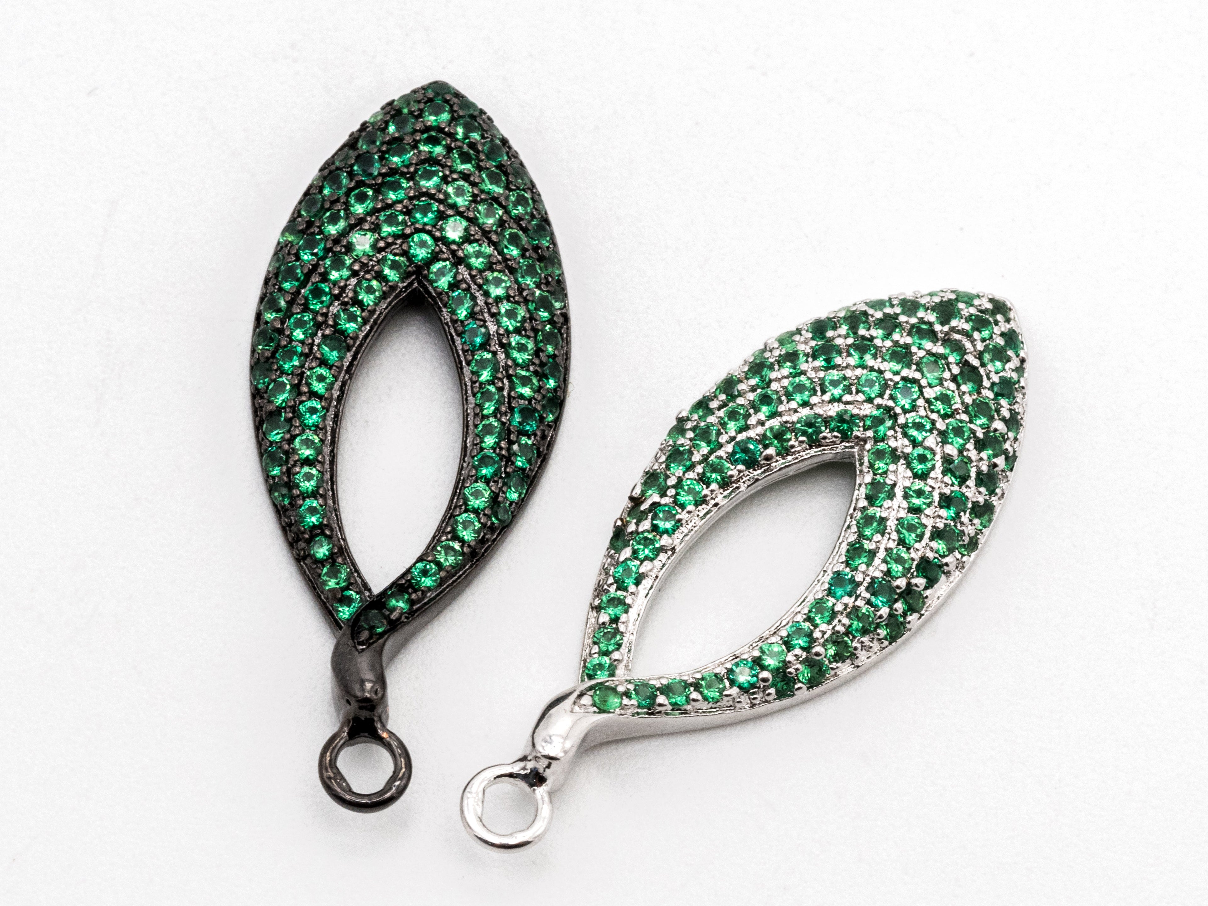 Green CZ Micro Pave Teardrop Go-Go Pendant, Cubic Zirconia Oval Leaf Pendant for Necklace Bracelet Earrings Making, 13x31mm,sku#Y48