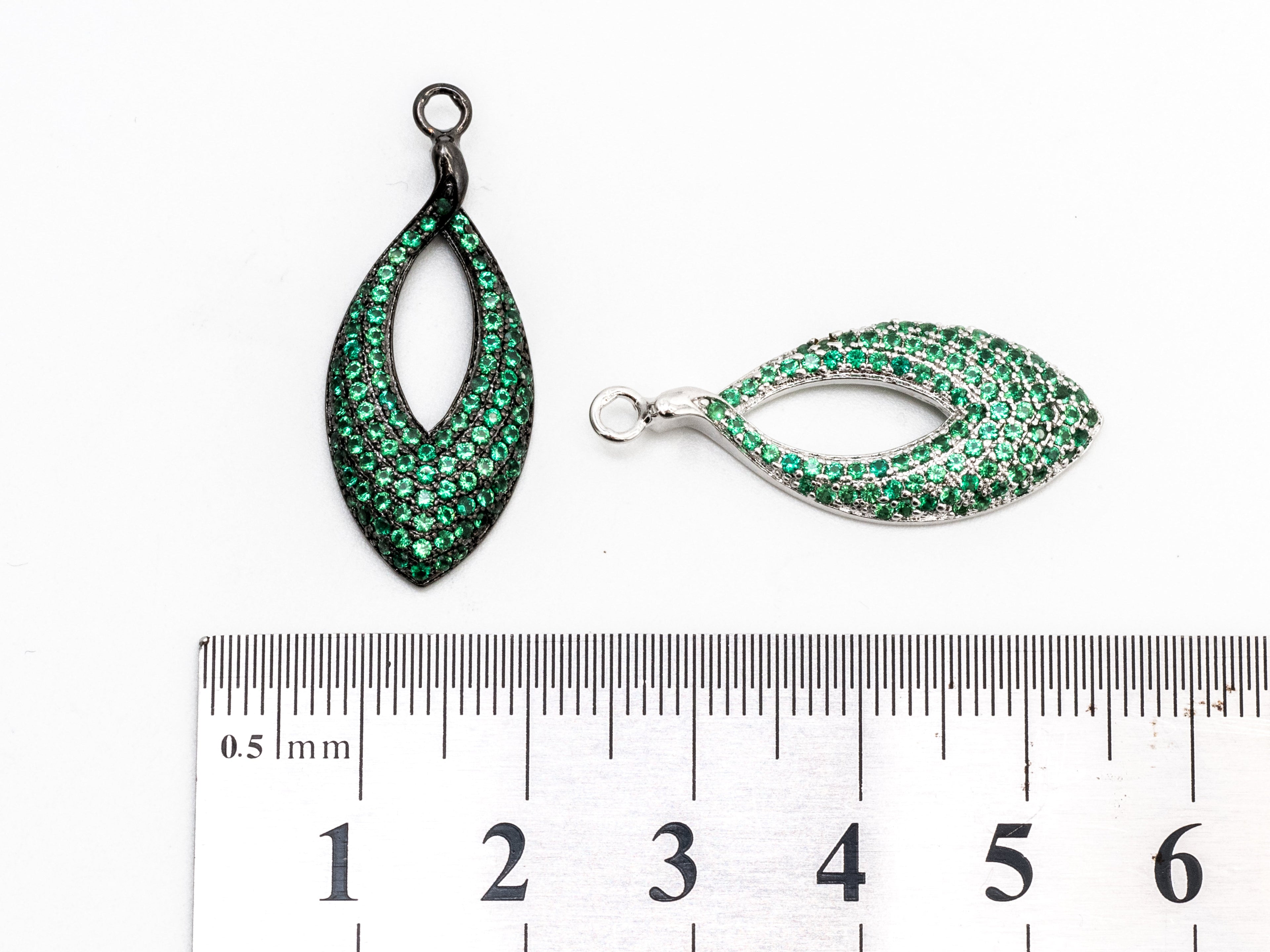 Green CZ Micro Pave Teardrop Go-Go Pendant, Cubic Zirconia Oval Leaf Pendant for Necklace Bracelet Earrings Making, 13x31mm,sku#Y48