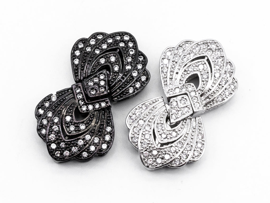 Clear CZ Micro Pave Double Flower Box Clasp, Cubic Zirconia Box Clasp, CZ Pave Tab Insert Clasp Fastener, 19X33X6mm, sku#Y64