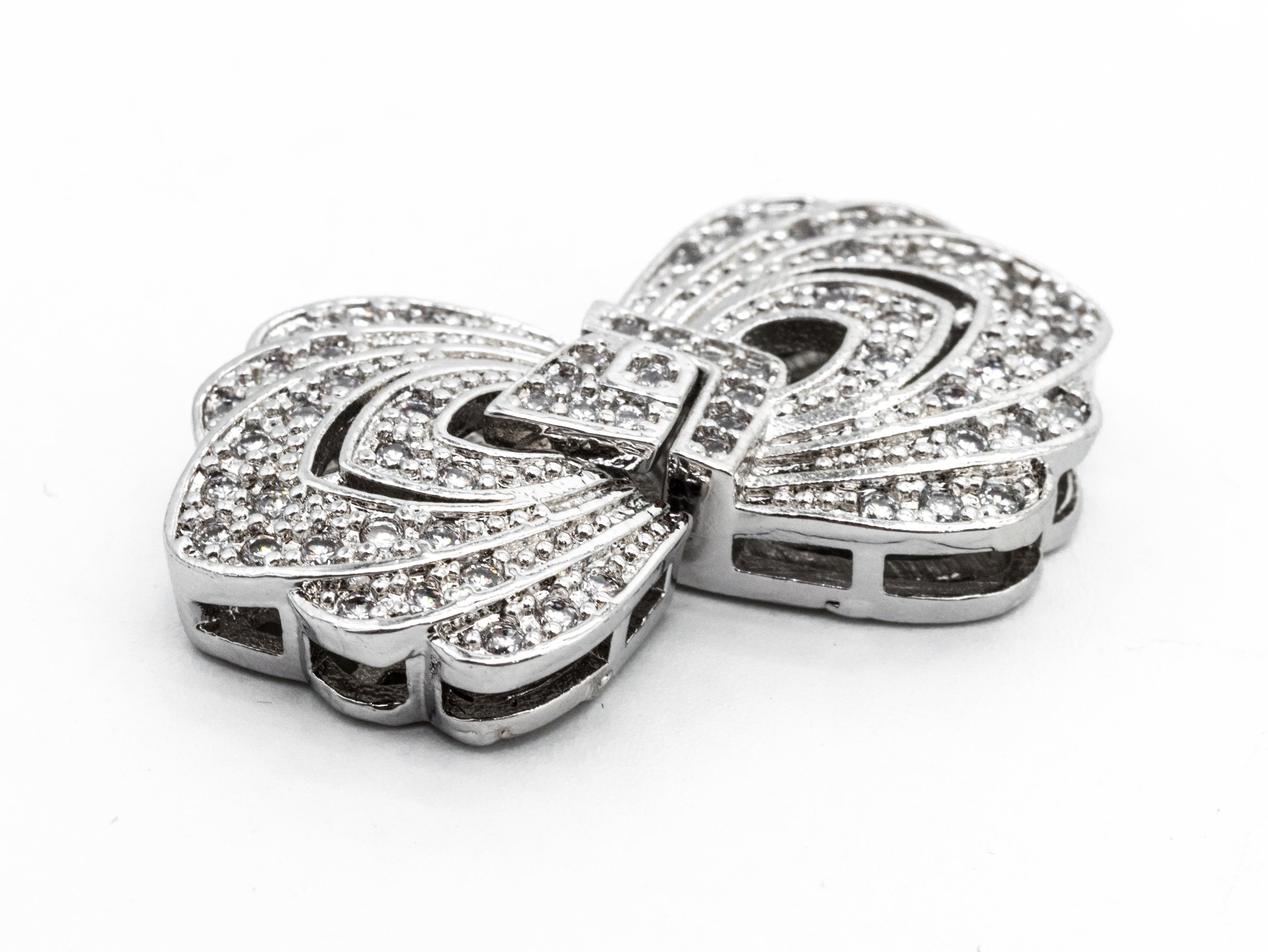 Clear CZ Micro Pave Double Flower Box Clasp, Cubic Zirconia Box Clasp, CZ Pave Tab Insert Clasp Fastener, 19X33X6mm, sku#Y64