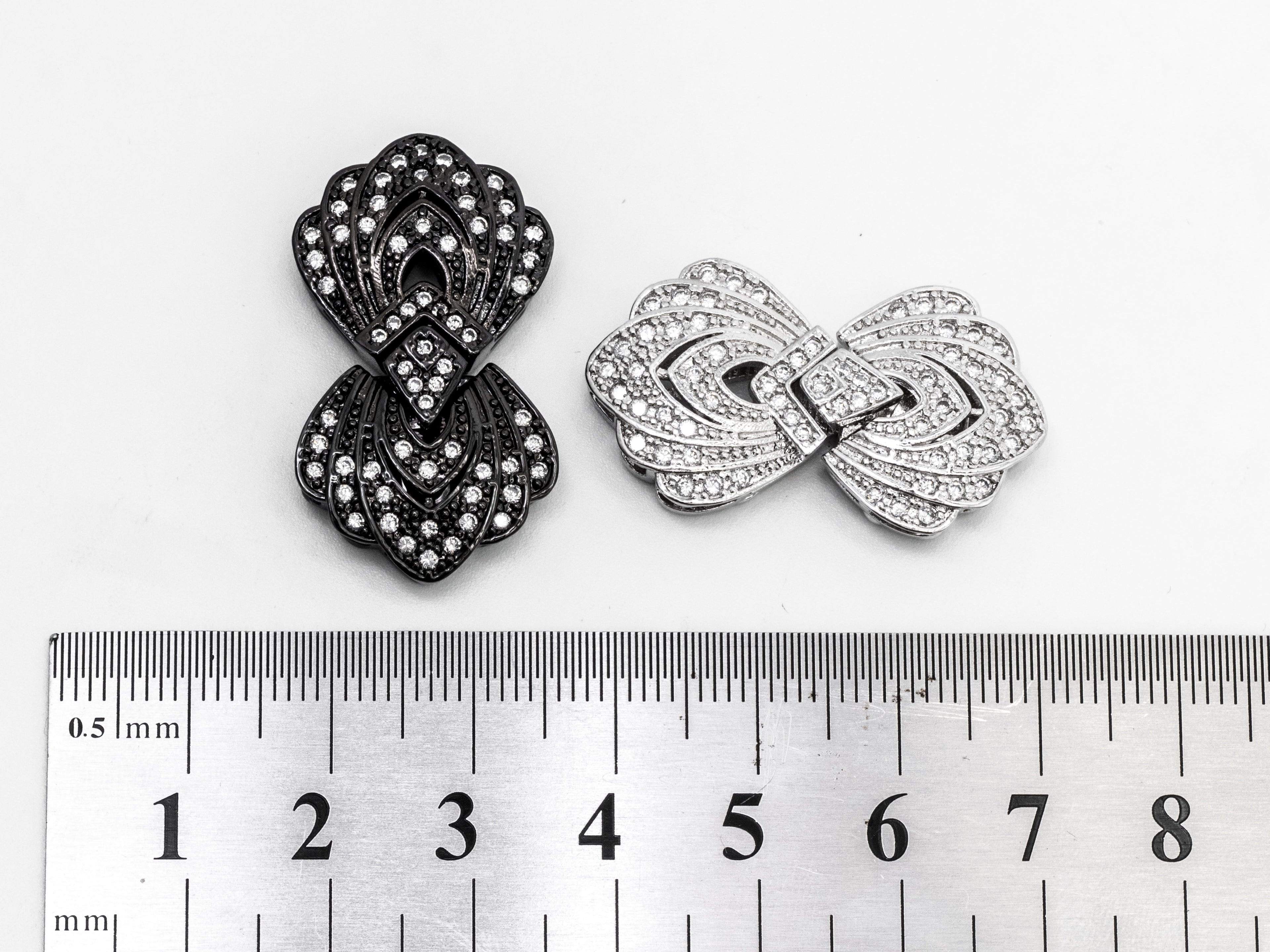 Clear CZ Micro Pave Double Flower Box Clasp, Cubic Zirconia Box Clasp, CZ Pave Tab Insert Clasp Fastener, 19X33X6mm, sku#Y64