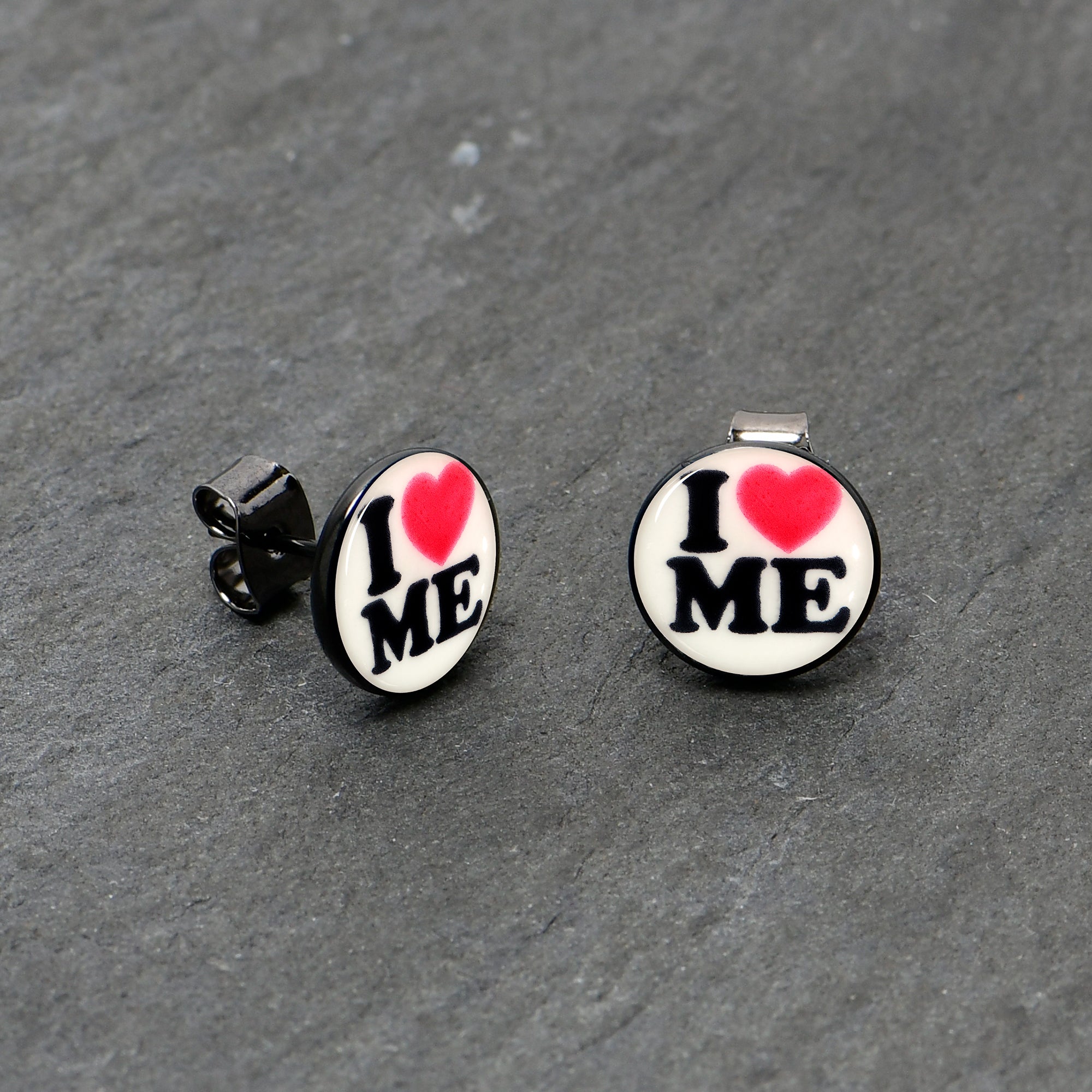 Black Anodized Steel Glow in the Dark Stud Earrings by Onyx O