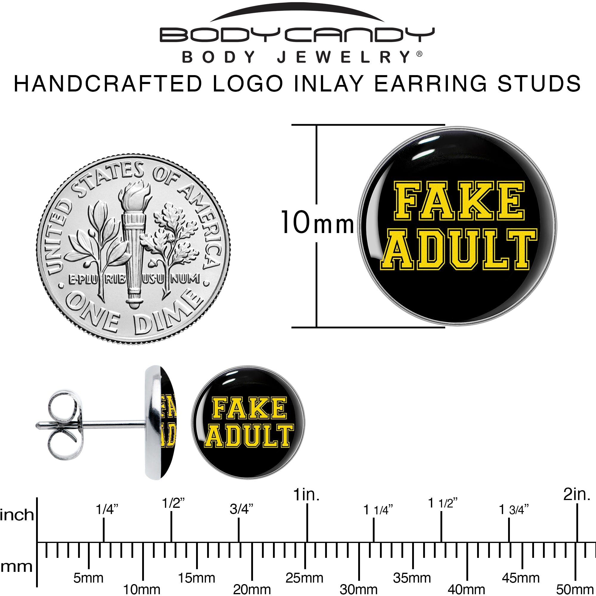 Black Yellow Fake Adult Stud Earrings by Onyx O