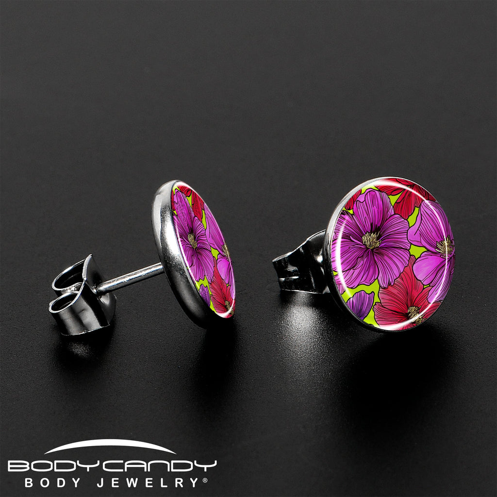 Blossom Creation Tropical Floral Flowers Stud Earrings by Onyx O