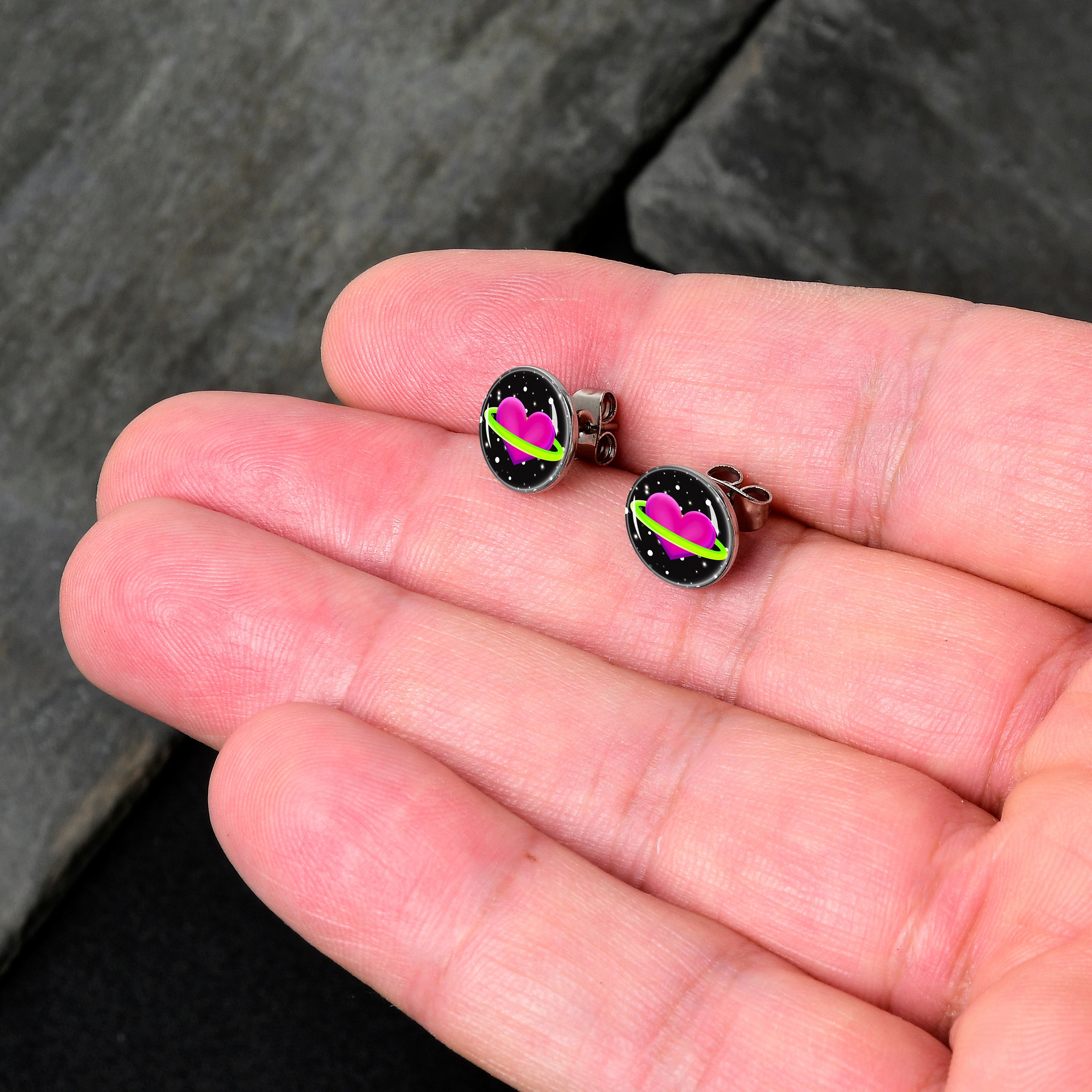 Heart Planet Stud Earrings by Onyx O
