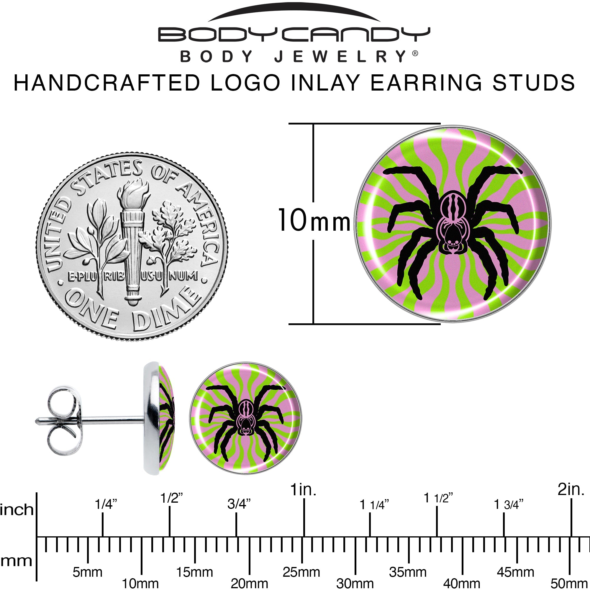 Psychedelic Spider Stud Earrings by Onyx O