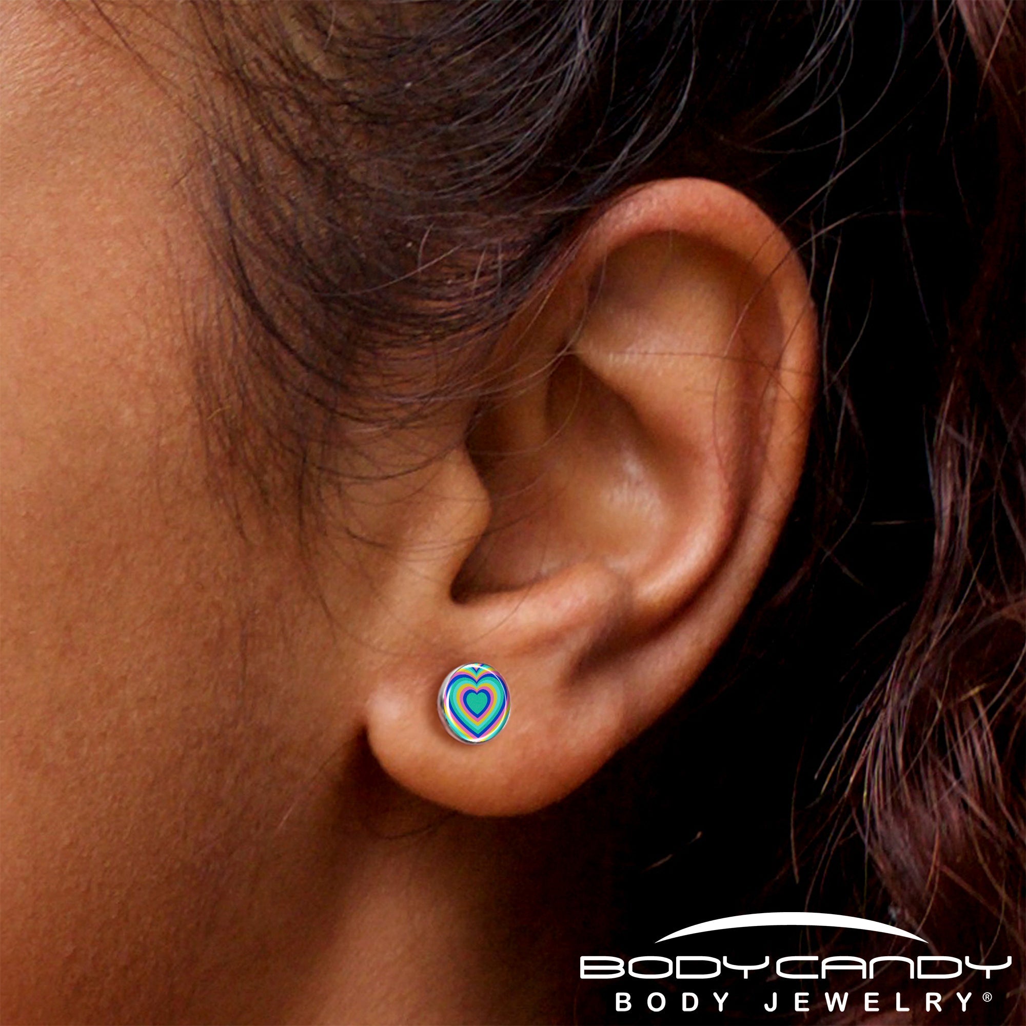 Rainbow Retro Heart Stud Earrings by Onyx O