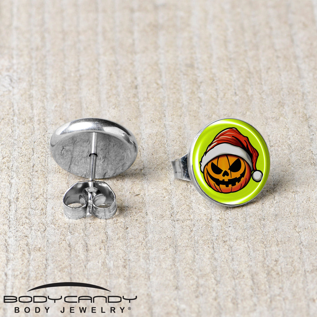 Christmas Holiday Santa Hat Pumpkin Stud Earrings by Onyx O