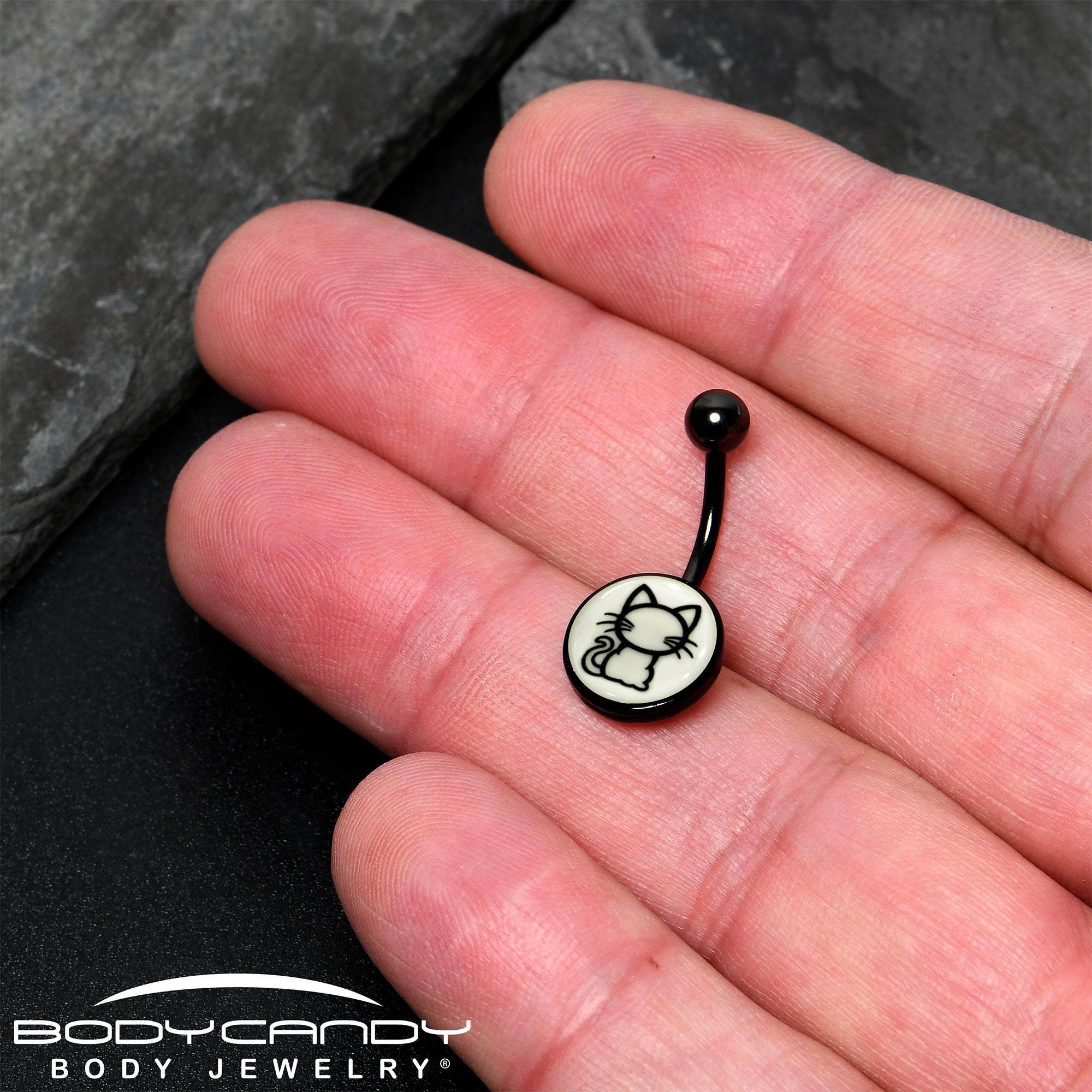 Black Anodized Glow in the Dark Kitty Cat Belly Ring by Onyx O