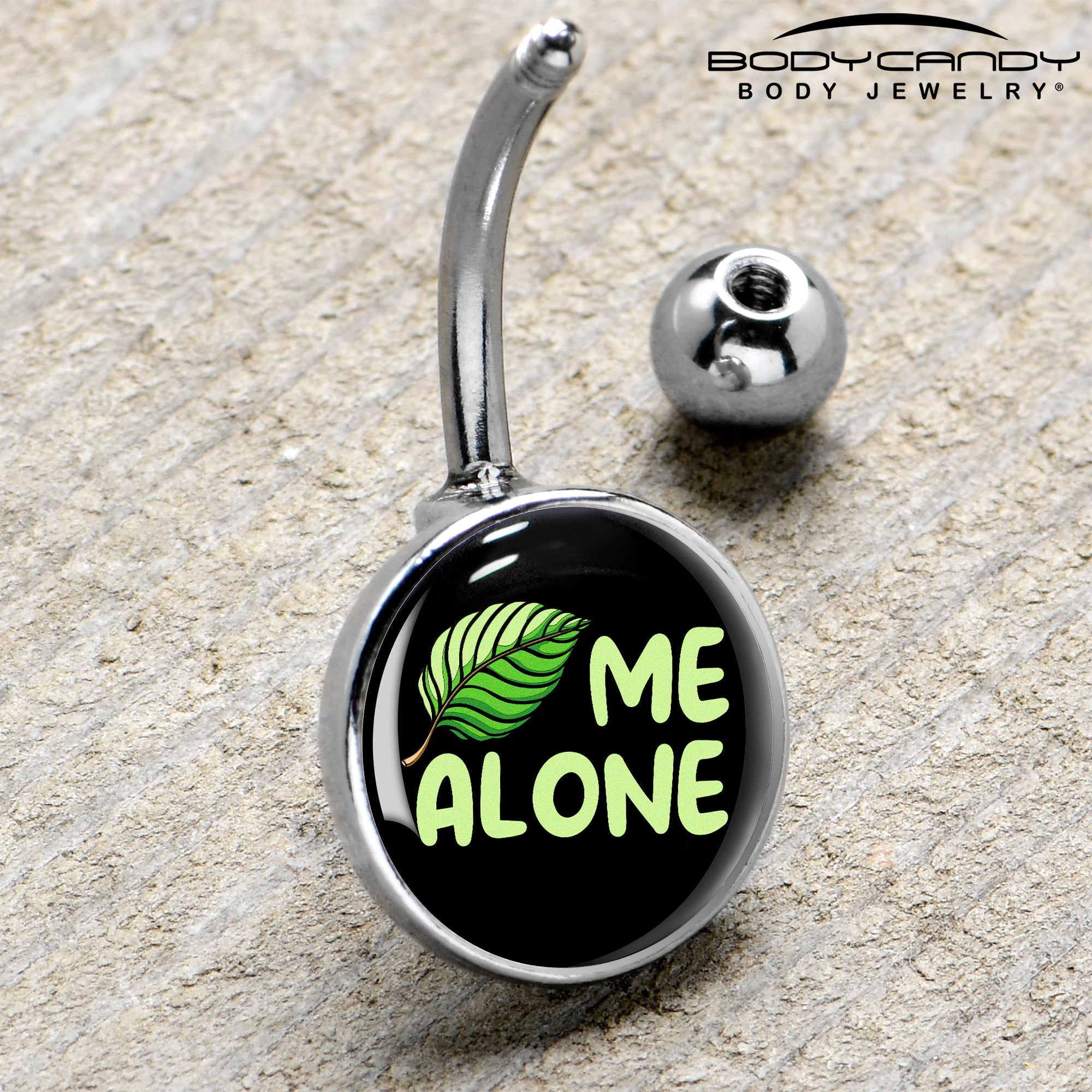 Black Green Leaf Me Alone Belly Ring by Onyx O