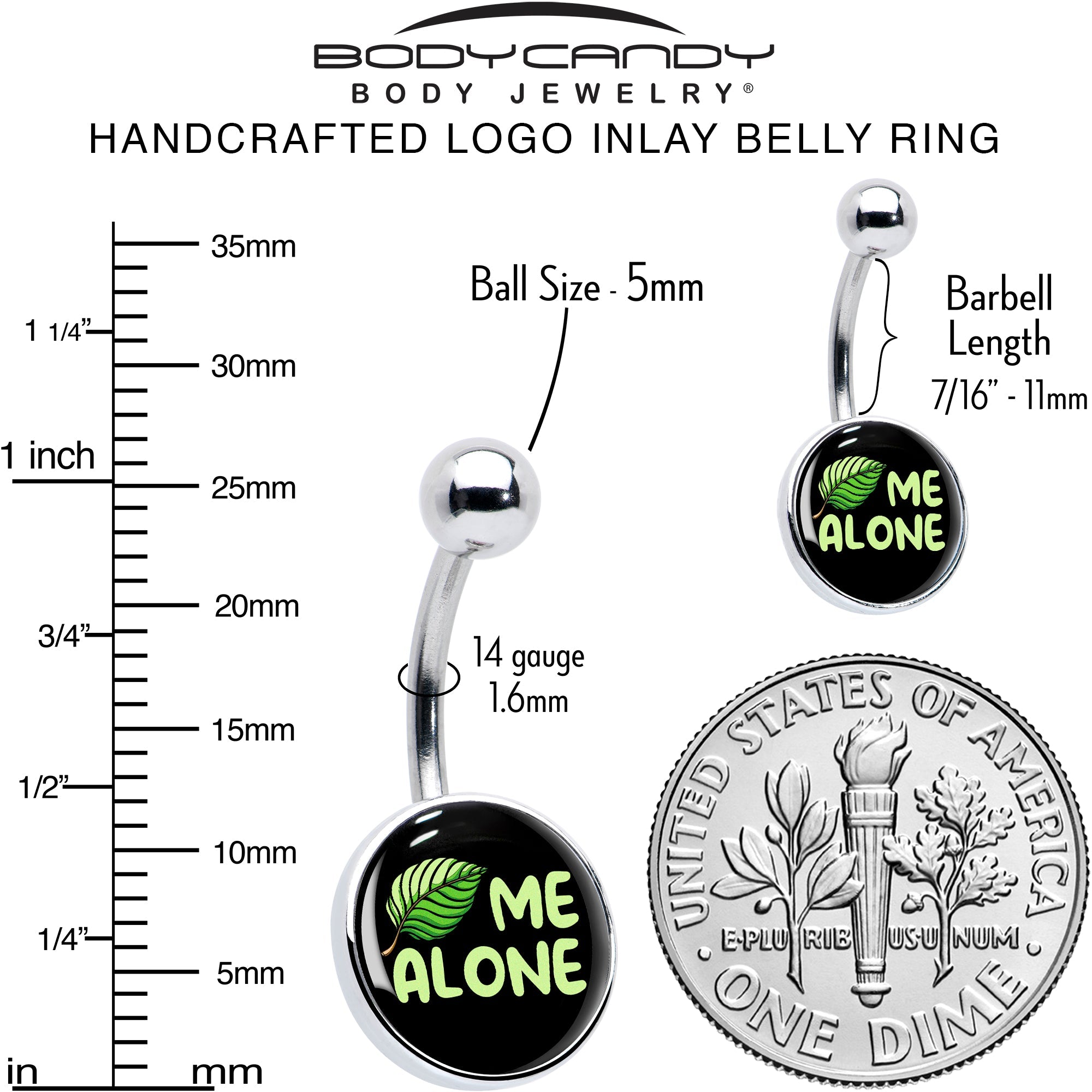 Black Green Leaf Me Alone Belly Ring by Onyx O