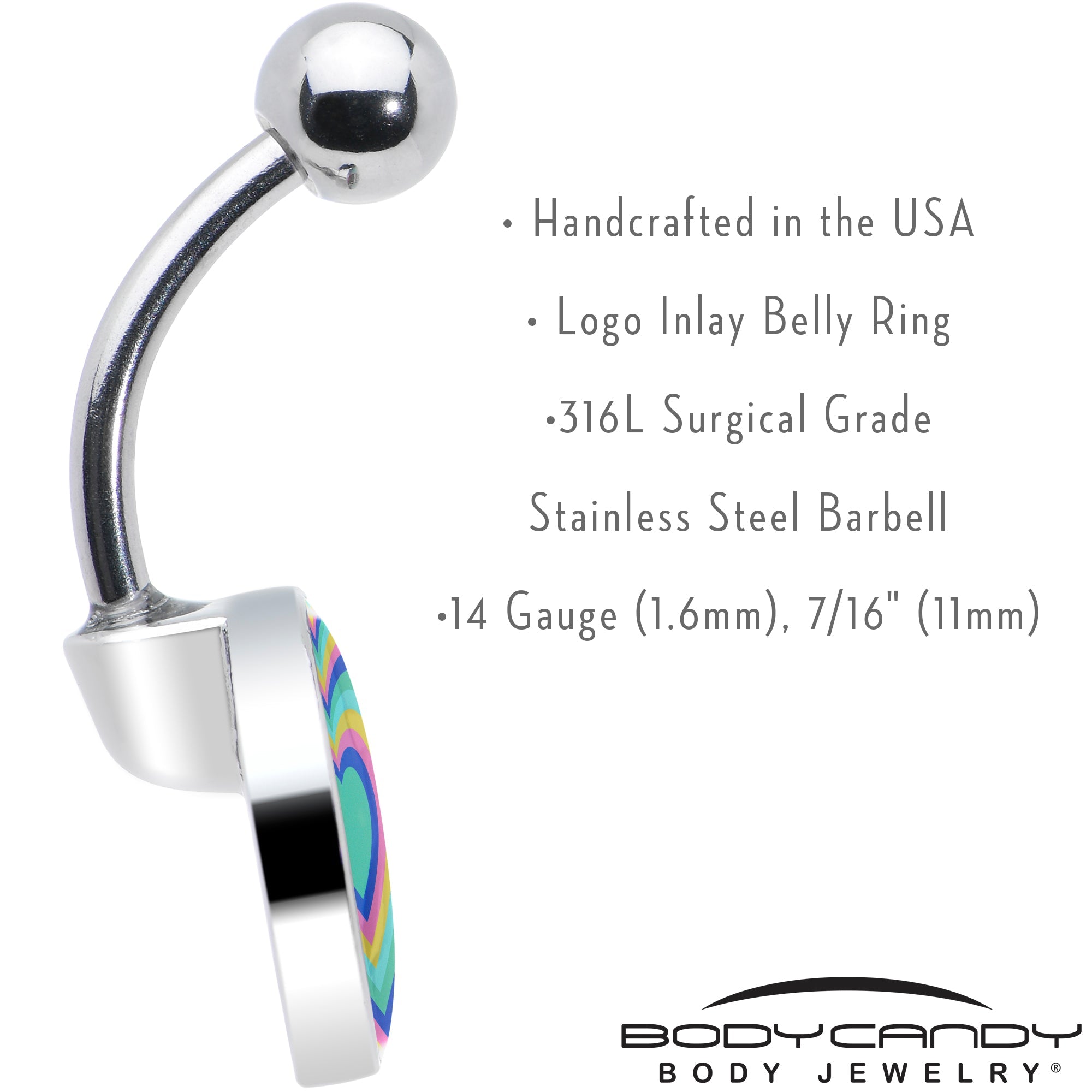 Rainbow Retro Heart Belly Ring by Onyx O