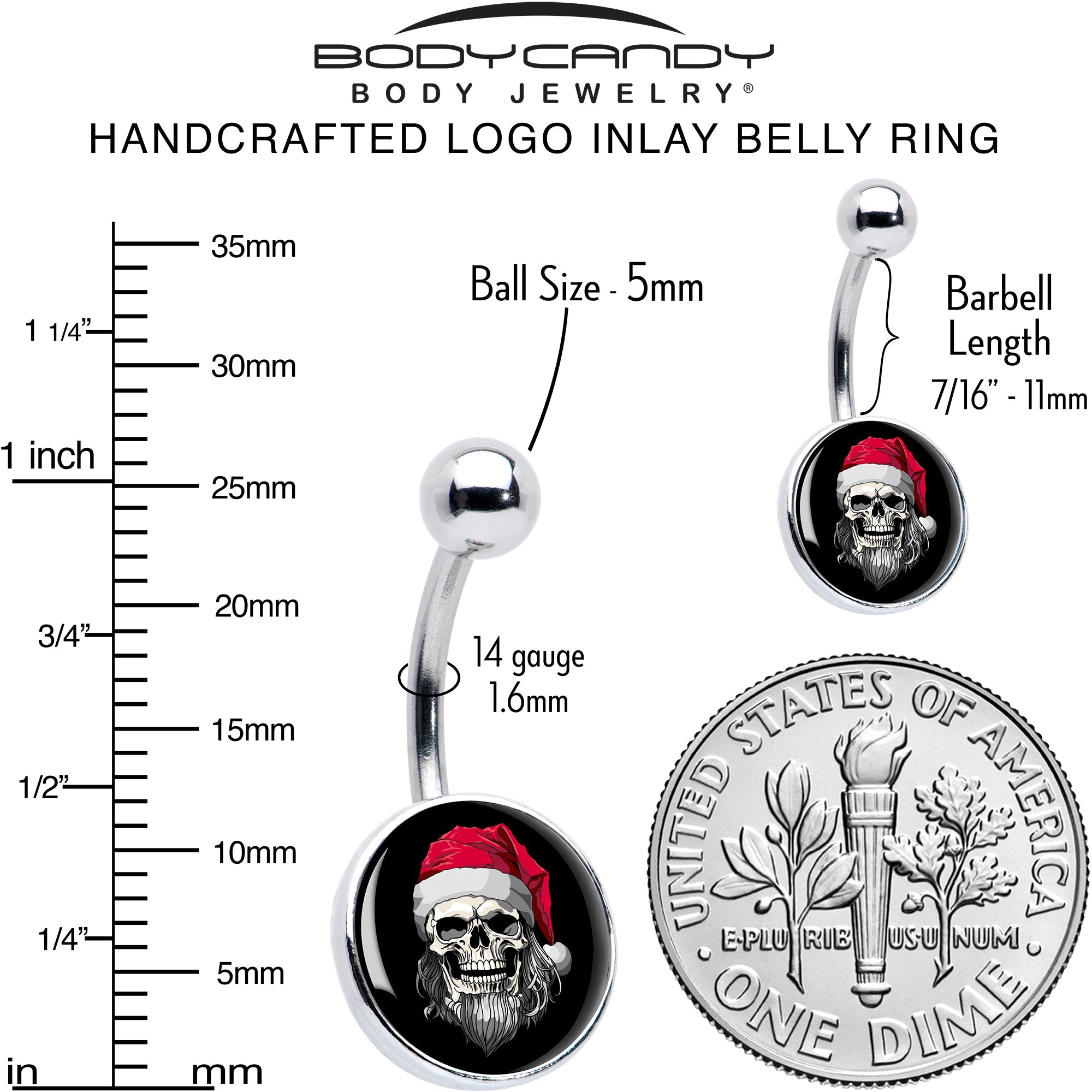 Holiday Skeleton Santa Claus Belly Ring by Onyx O