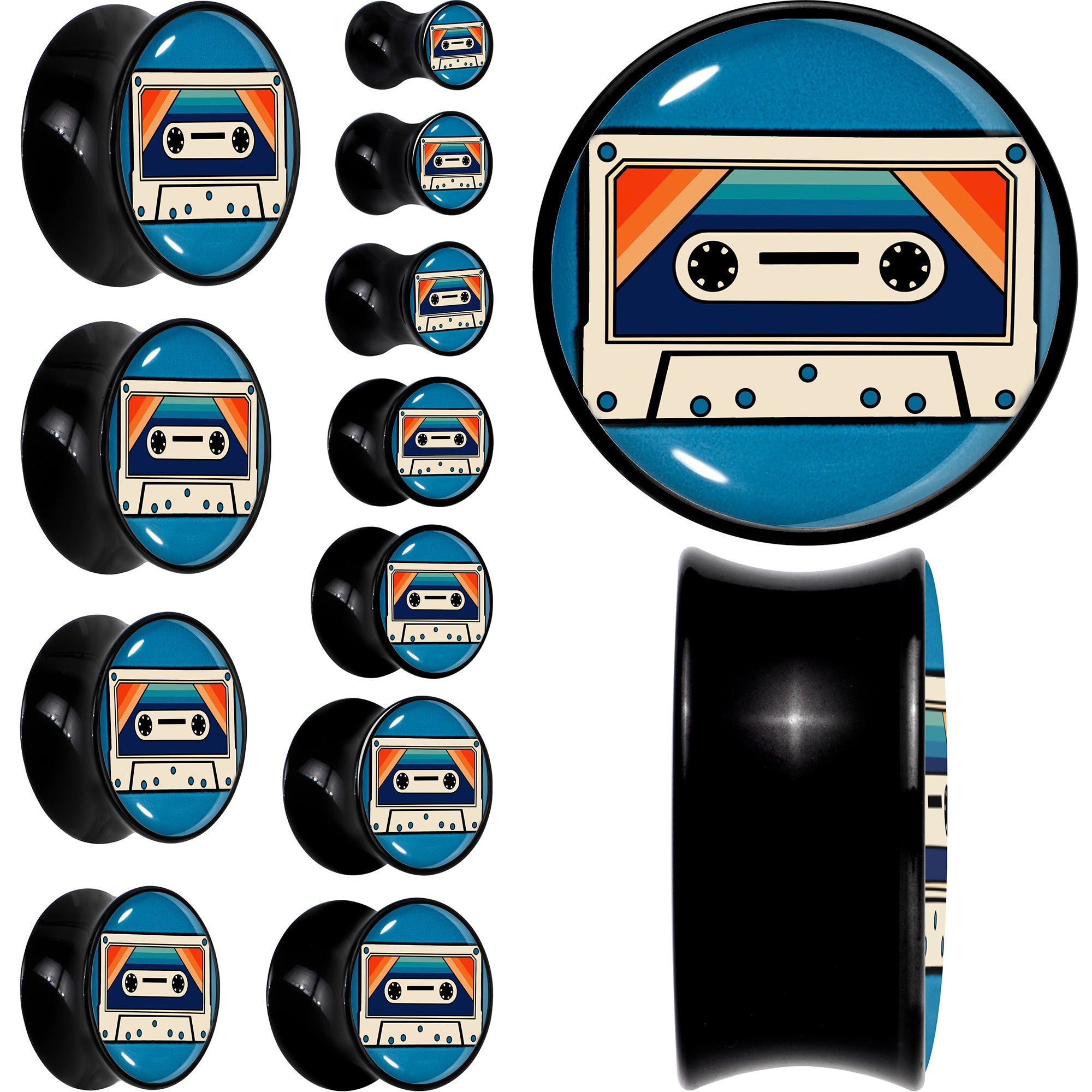 Black Acrylic Retro Cassette Double Flare Plug Set by Onyx O