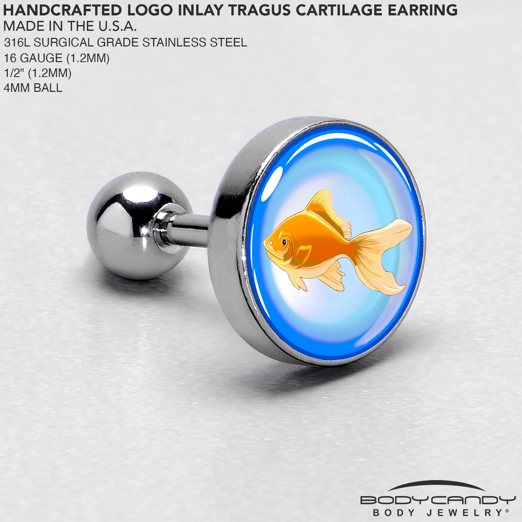 16G 1/4 Gold Fish Cartilage Tragus Earring by Onyx O