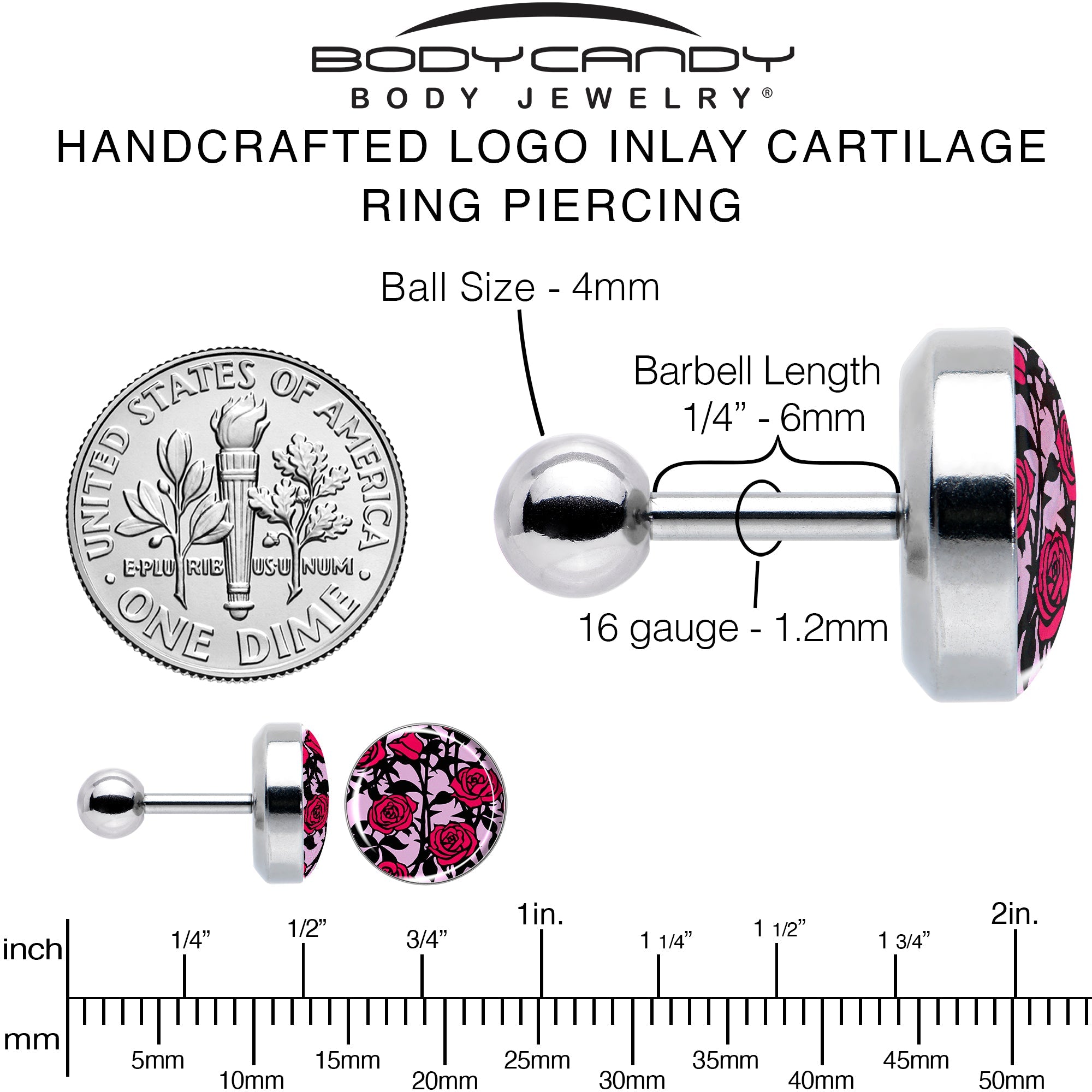 16G 1/4 Blossom Creation Floral Love of Roses Cartilage Earring by Onyx O