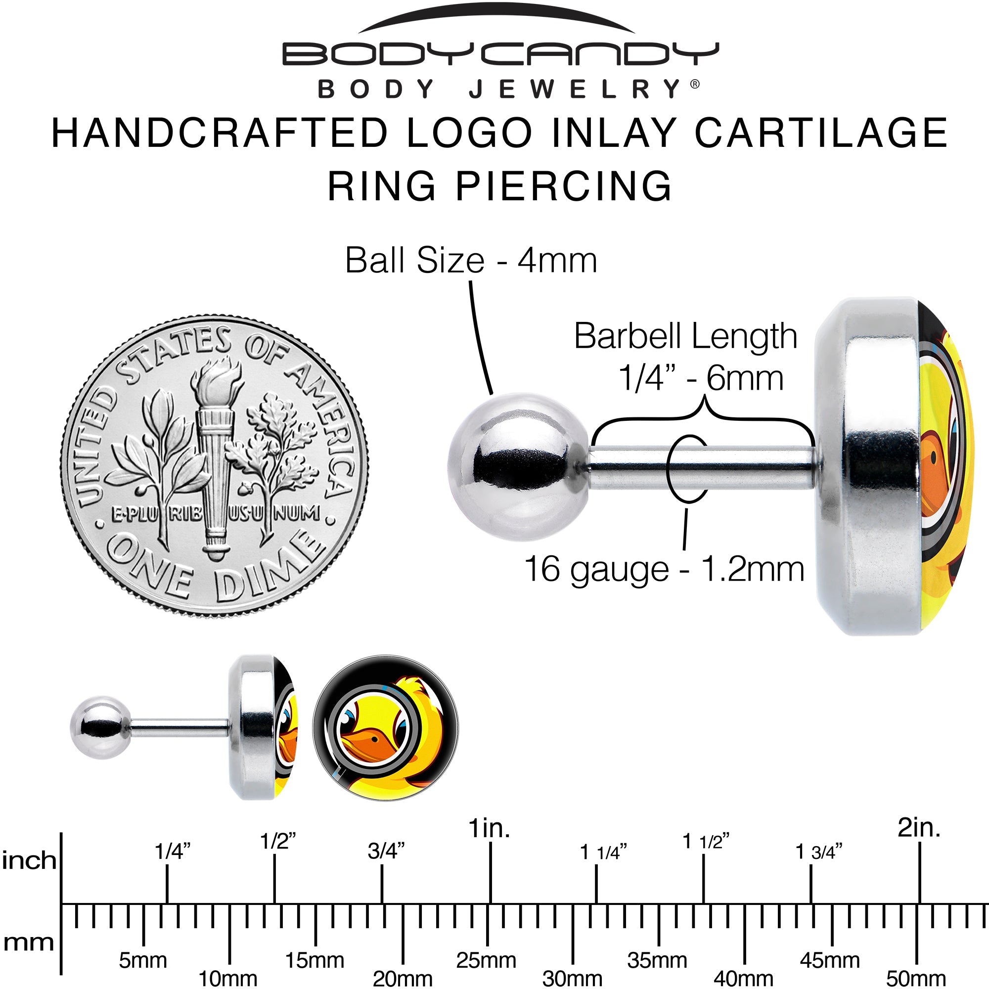 16G 1/4 Magnified Yellow Duck Cartilage Tragus Earring by Onyx O