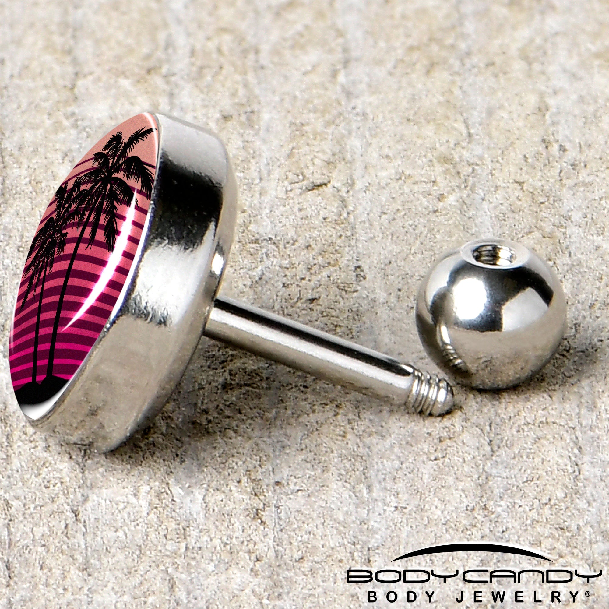 16G 1/4 Palm Tree Retro Sunset Tragus Cartilage Earring by Onyx O