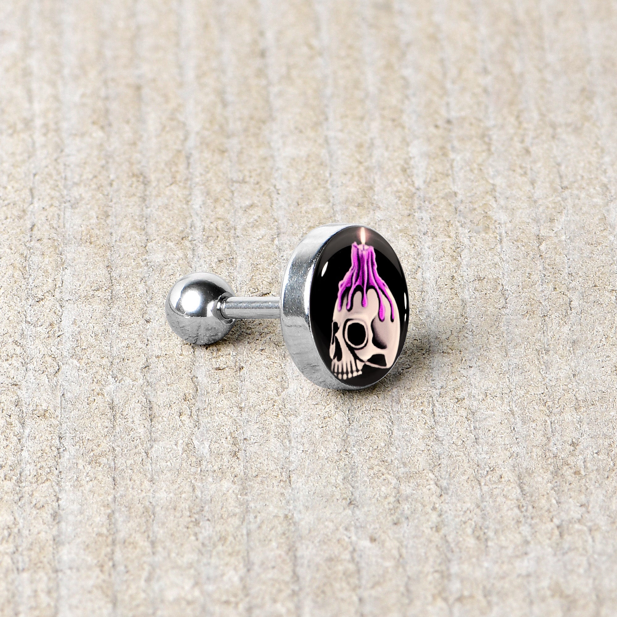 16G 1/4 Burning Skull Candle Cartilage Tragus Earring by Onyx O